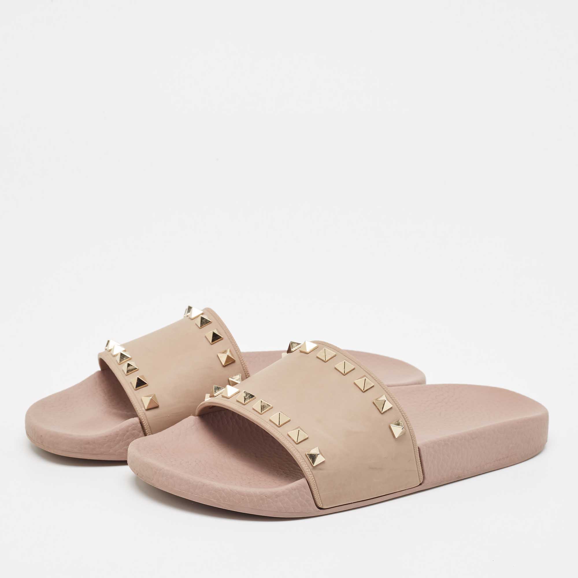 Valentino Dusty Pink Rubber Rockstud Slides Size 38