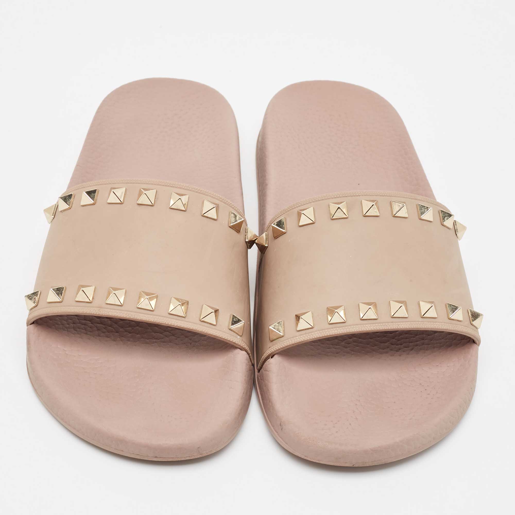 Valentino Dusty Pink Rubber Rockstud Slides Size 38