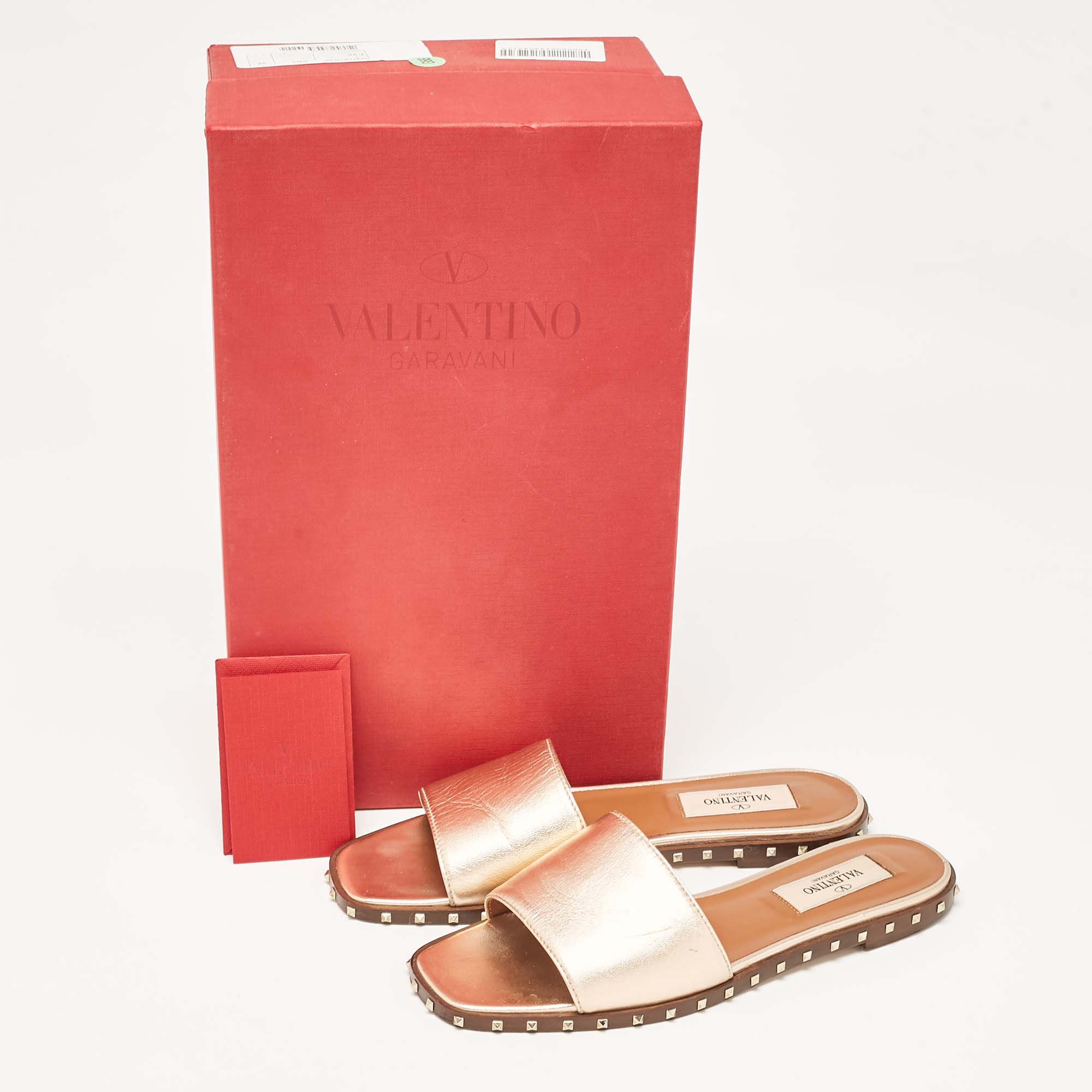 Valentino Metallic Leather Soul Rockstud Flat Slides Size 35