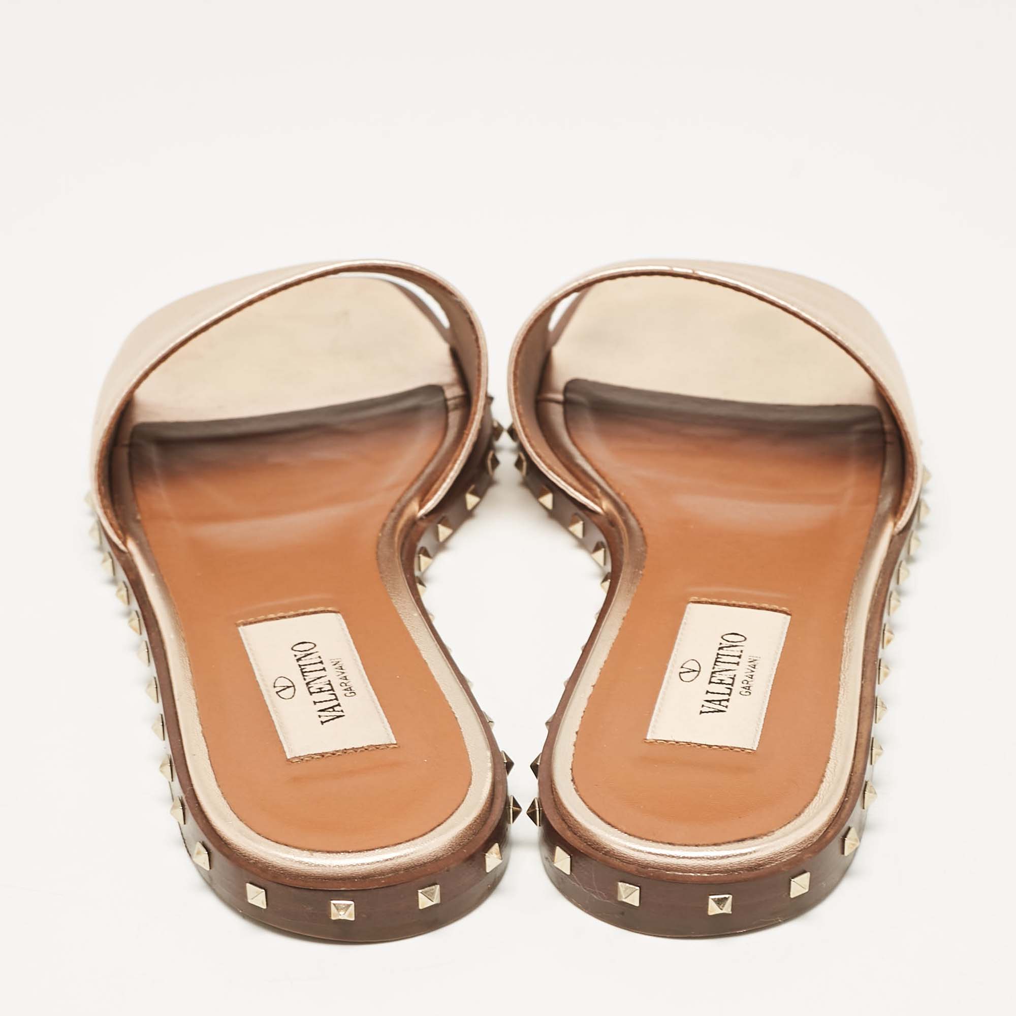 Valentino Metallic Leather Soul Rockstud Flat Slides Size 35