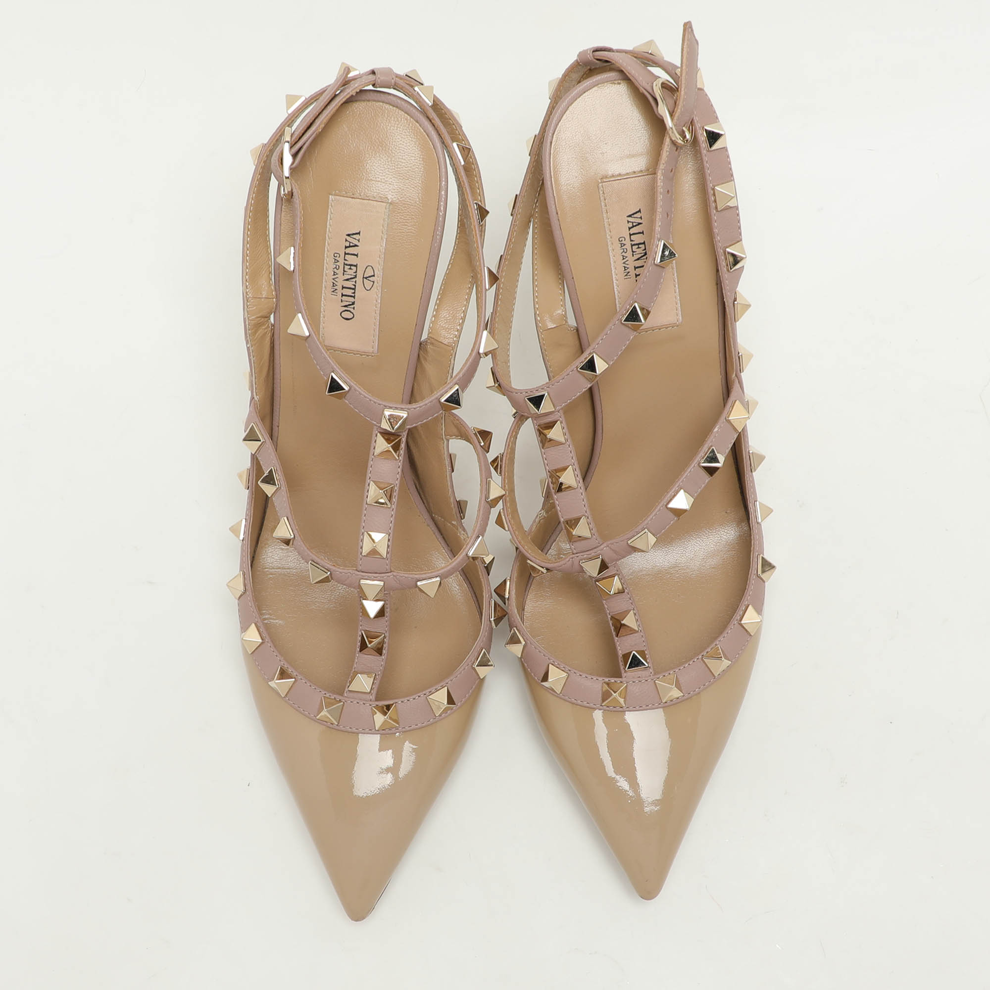 Valentino Beige Leather And Patent Leather Rockstud Pumps Size 40.5