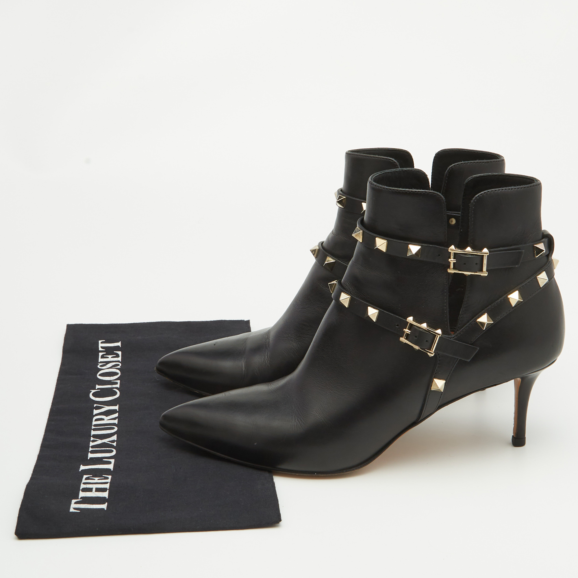 Valentino Black Leather Rockstud Ankle Length Boots Size 41