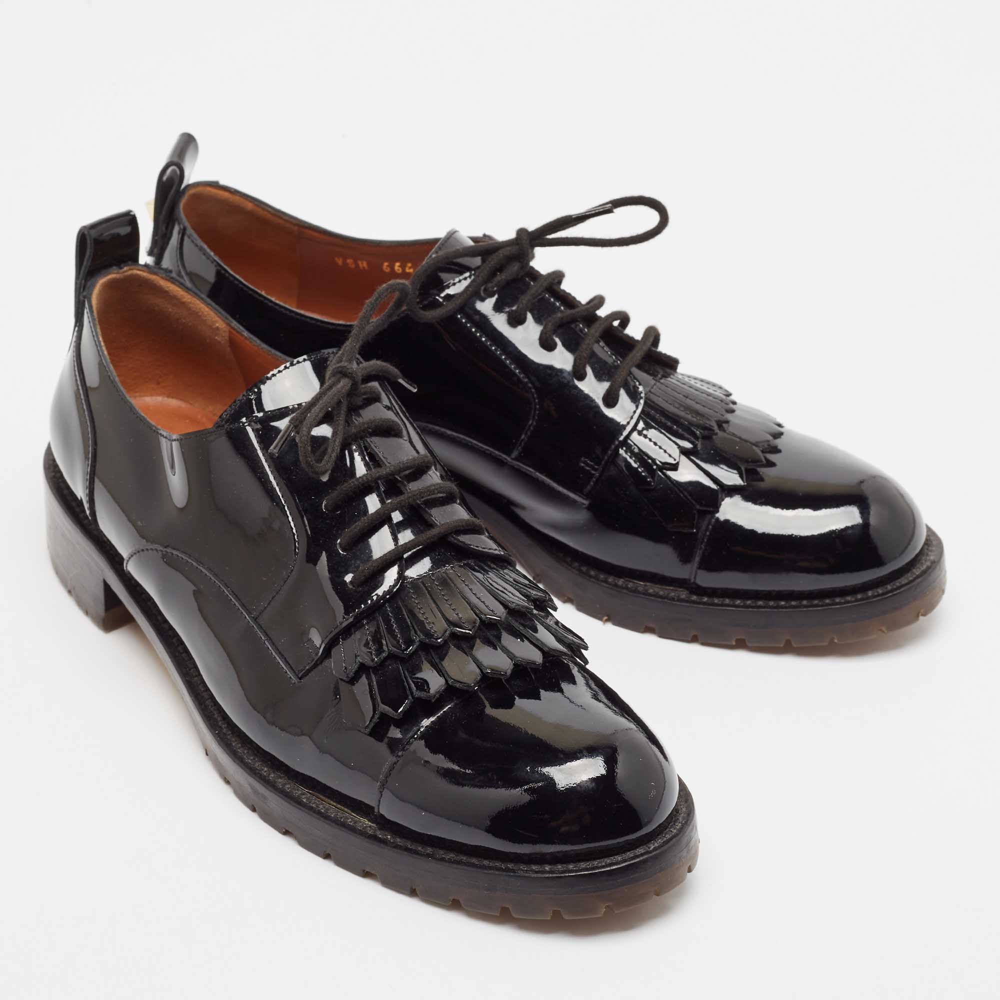 Valentino Black Patent Leather  Fringe Detail Derby Size 41