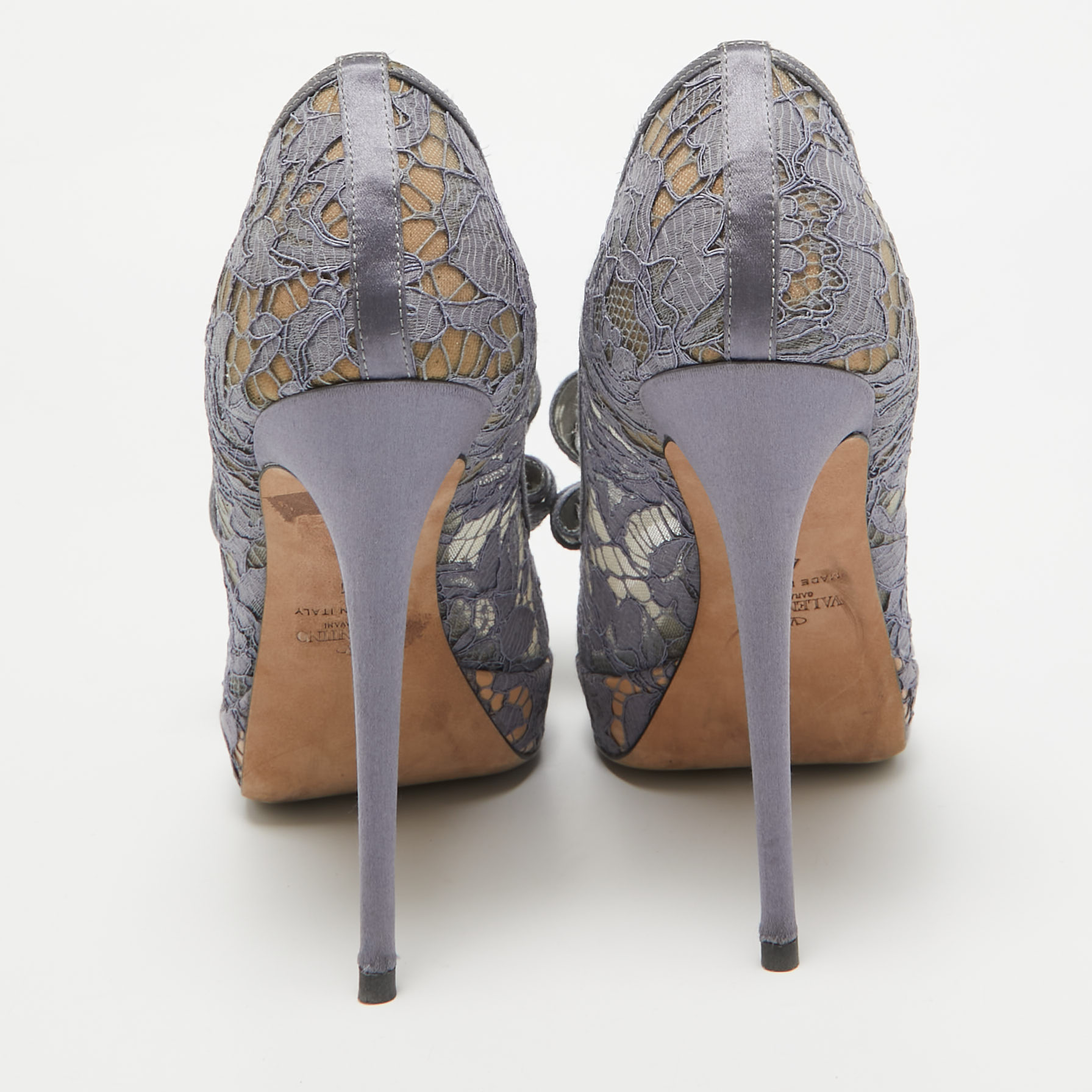 Valentino Grey Lace And Mesh Couture Peep Toe Pumps Size 41