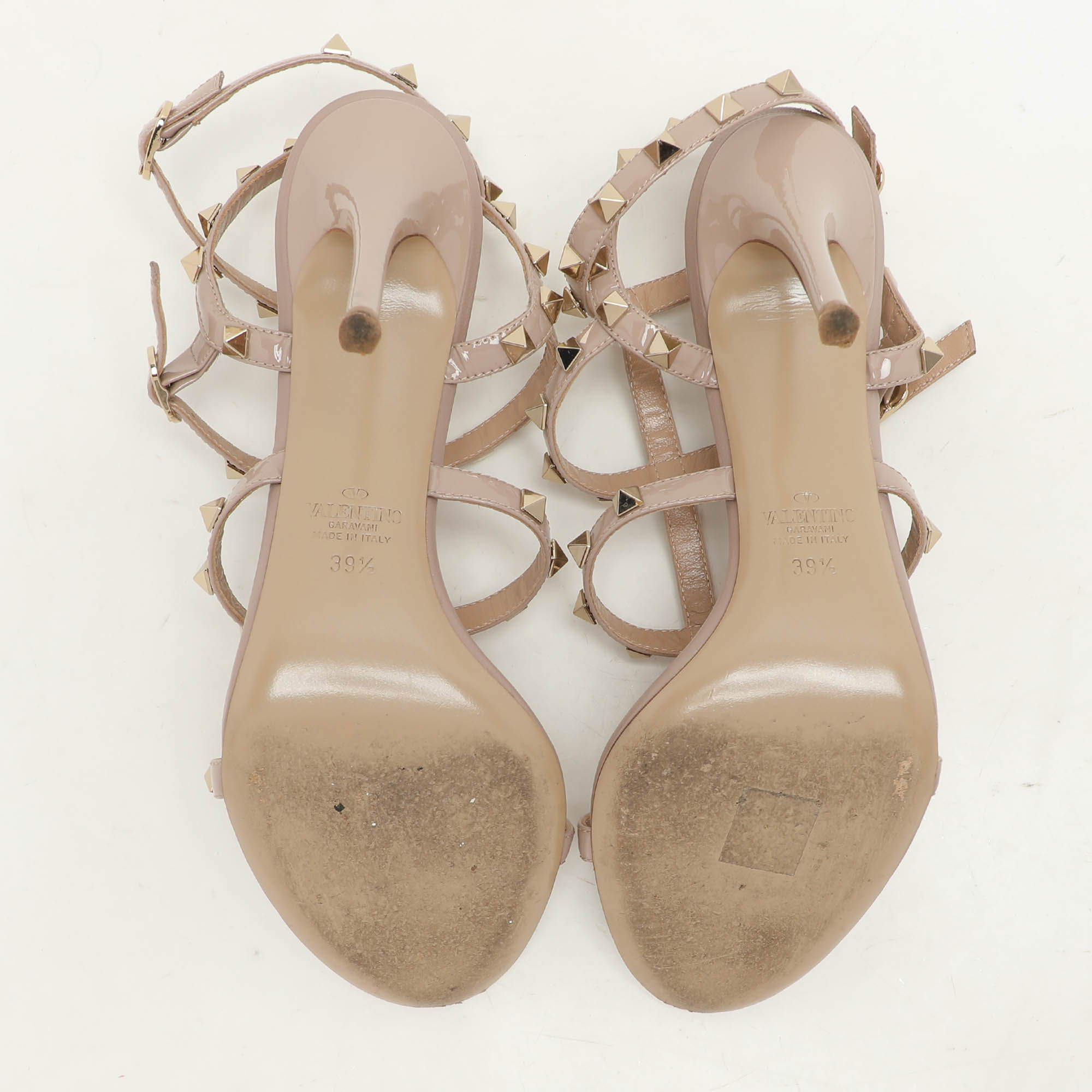 Valentino Beige Patent Leather Rockstud Ankle Strap Sandals Size 39.5