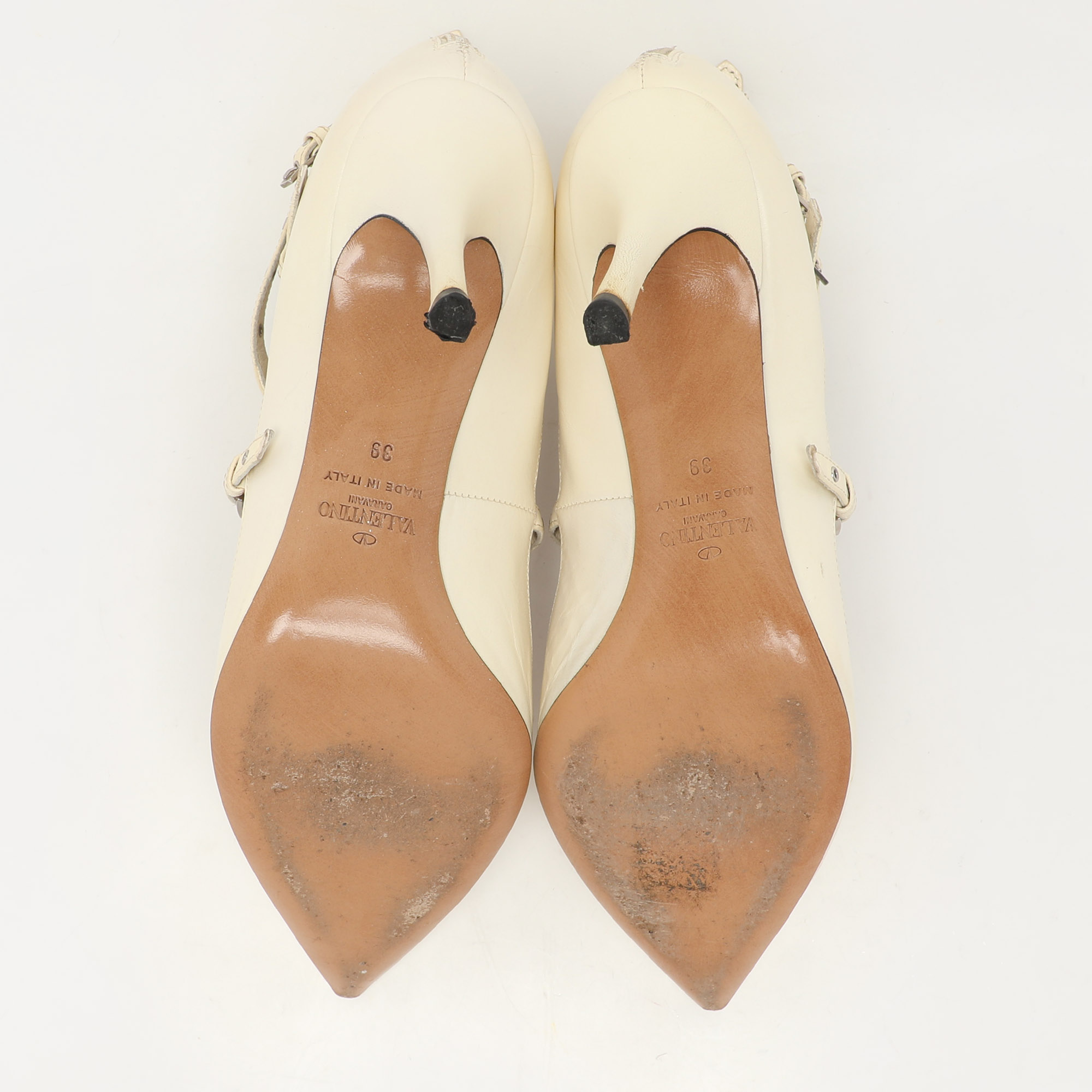 Valentino Cream Leather Love Latch Ankle Strap Pumps Size 39