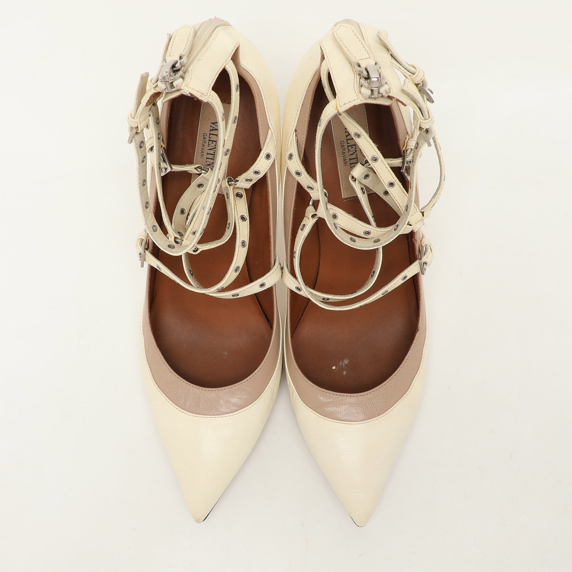 Valentino Cream Leather Love Latch Ankle Strap Pumps Size 39