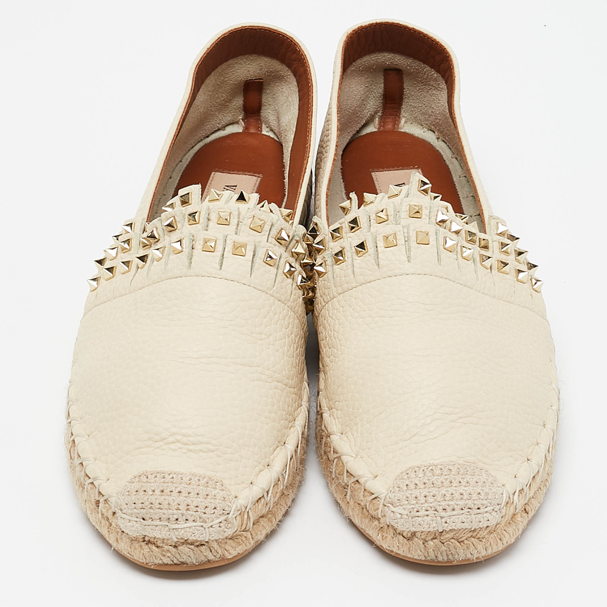 Valentino Cream Leather Studded Espadrille Flats Size 38