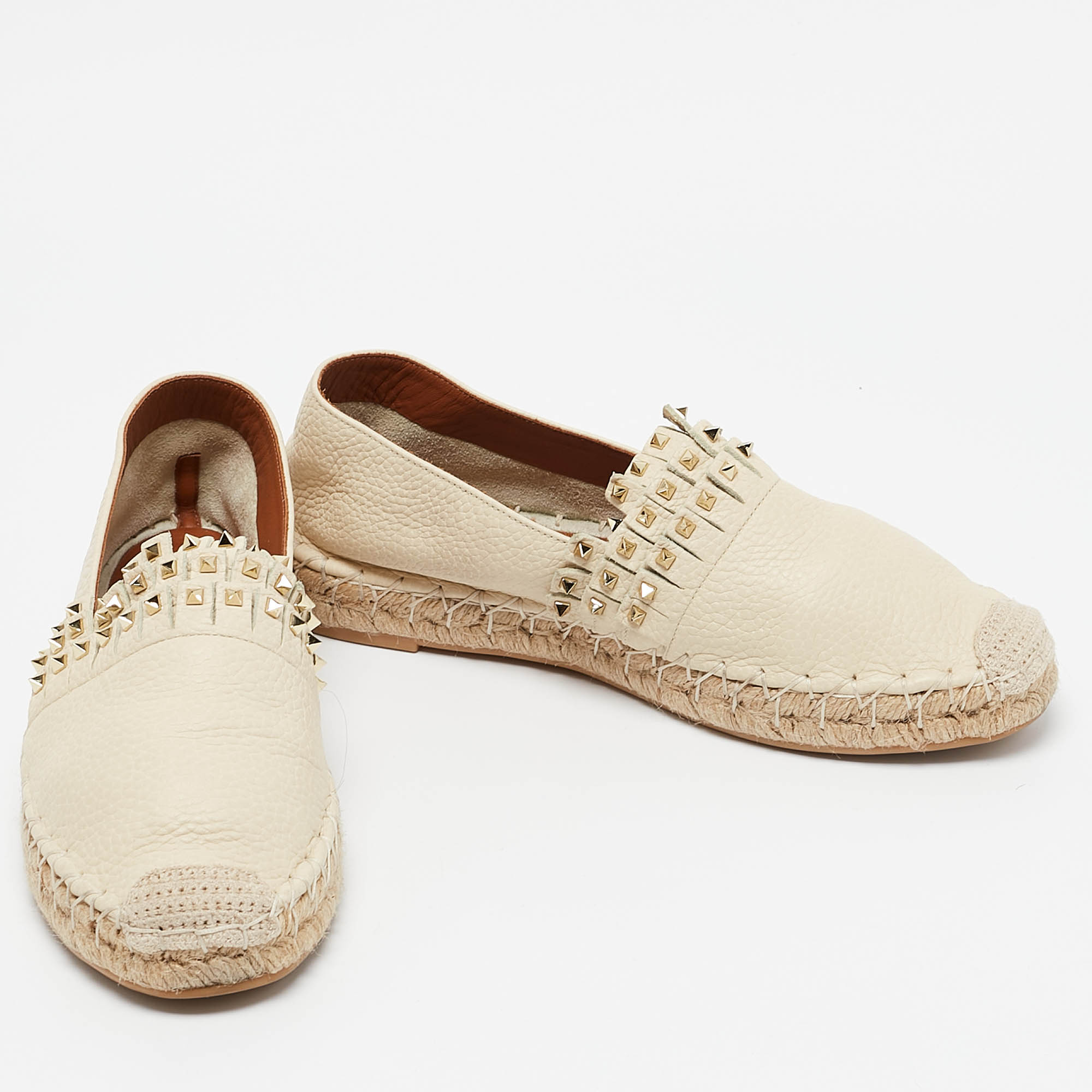 Valentino Cream Leather Studded Espadrille Flats Size 38