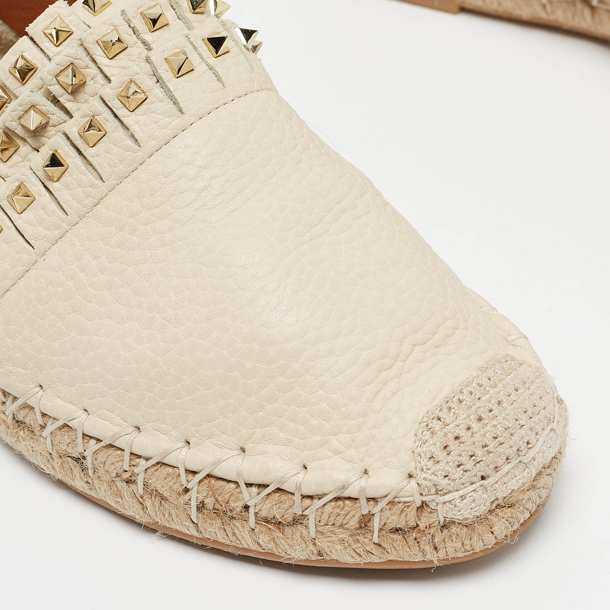 Valentino Cream Leather Studded Espadrille Flats Size 38