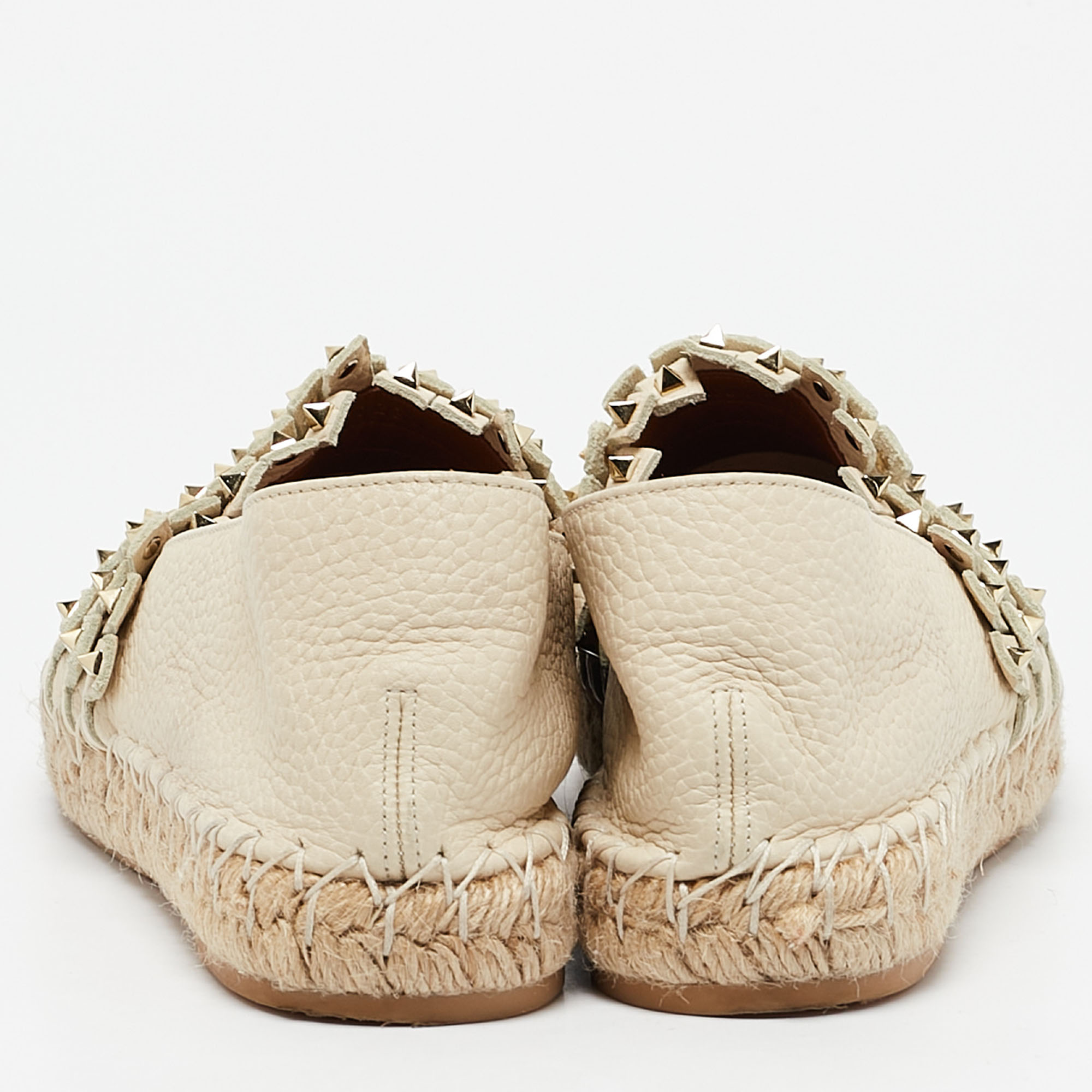 Valentino Cream Leather Studded Espadrille Flats Size 38