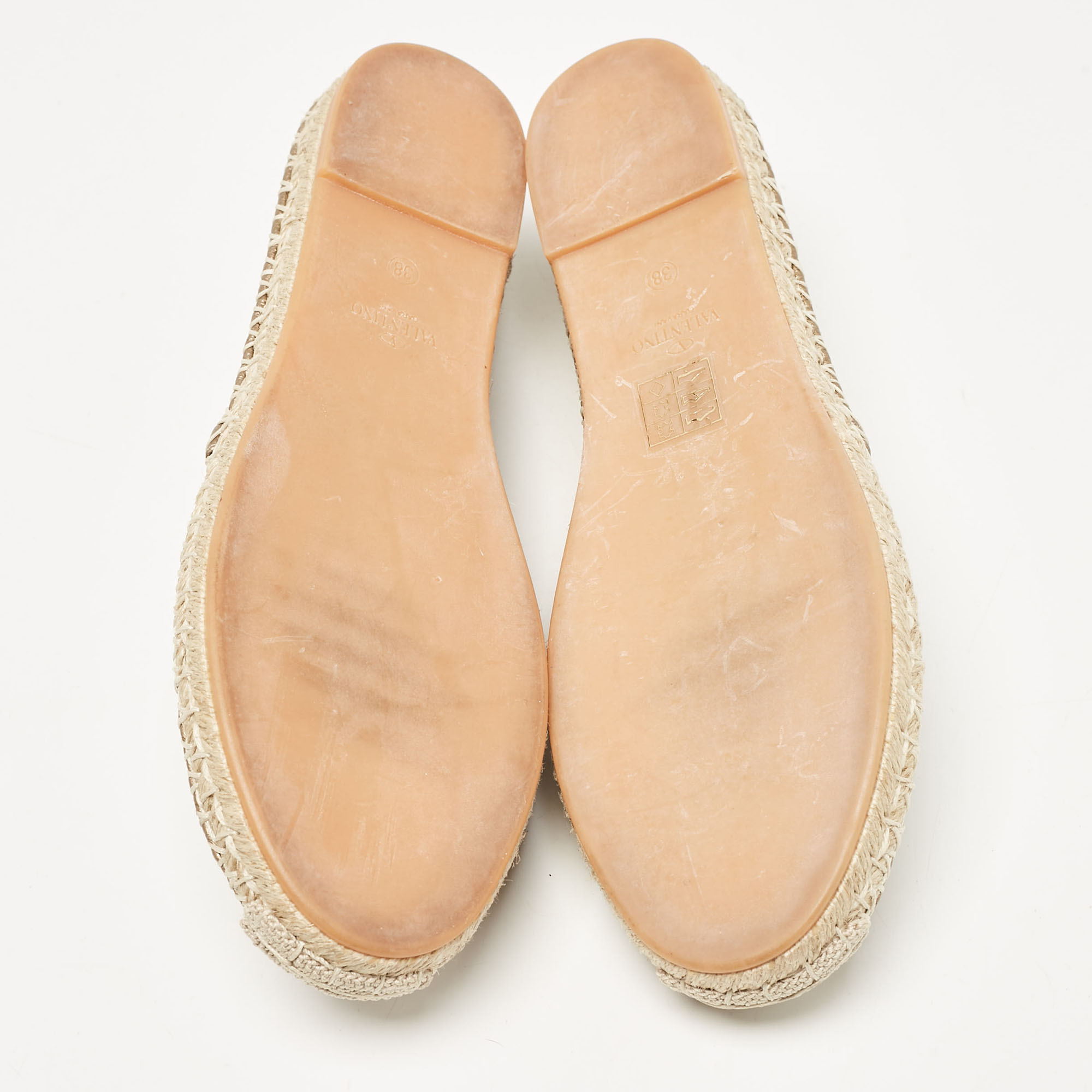 Valentino Rose Gold Leather Rockstud Espadrille Flats Size 38