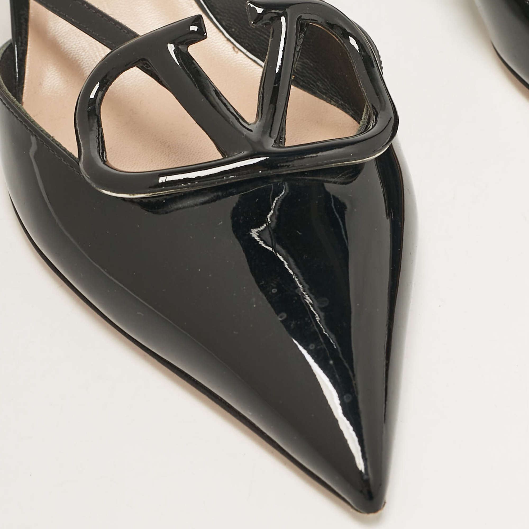 Valentino Black Patent Leather Escape V Logo Pointed Toe Mules Size 36