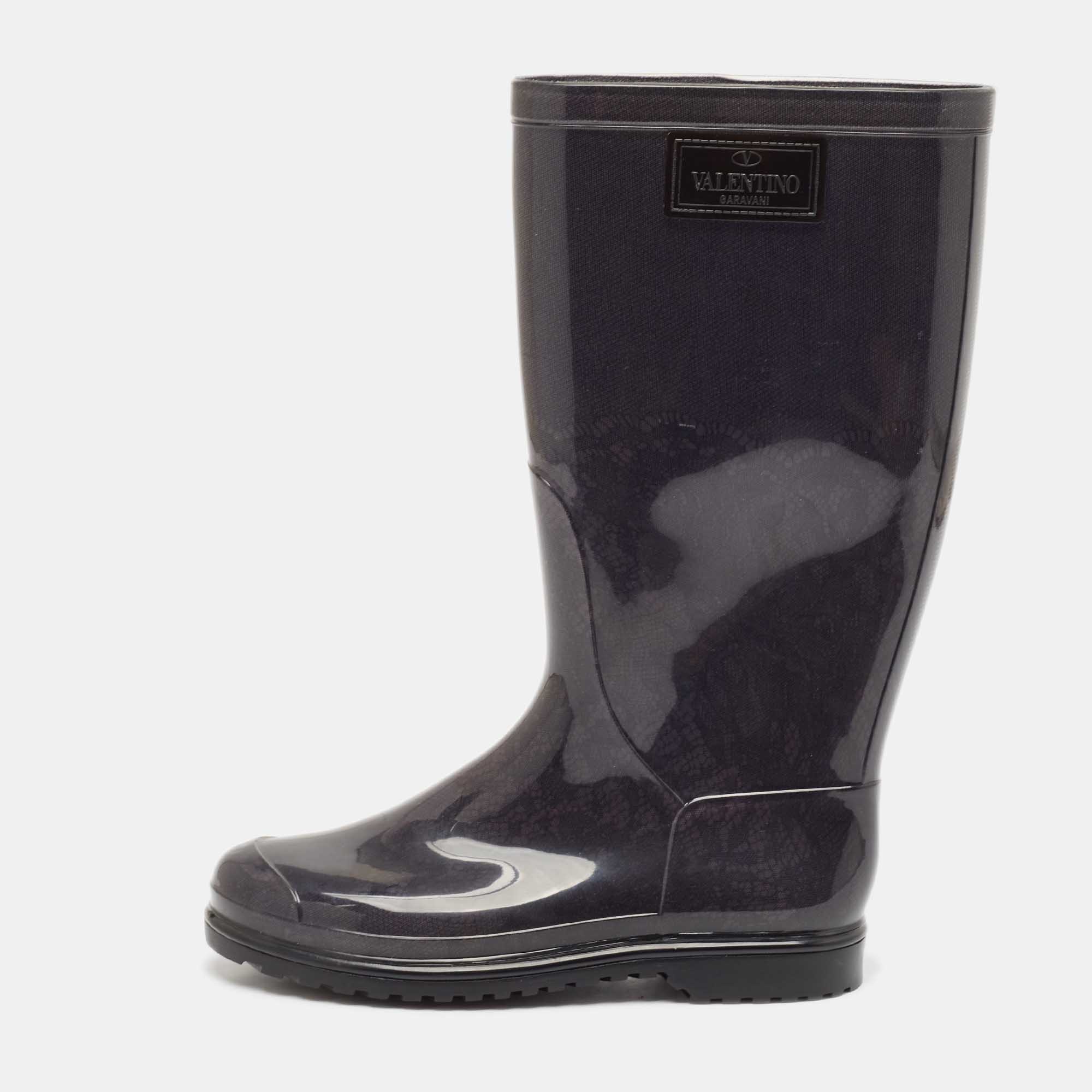 Valentino Grey Rubber Lace Print Rain Boots Size 37