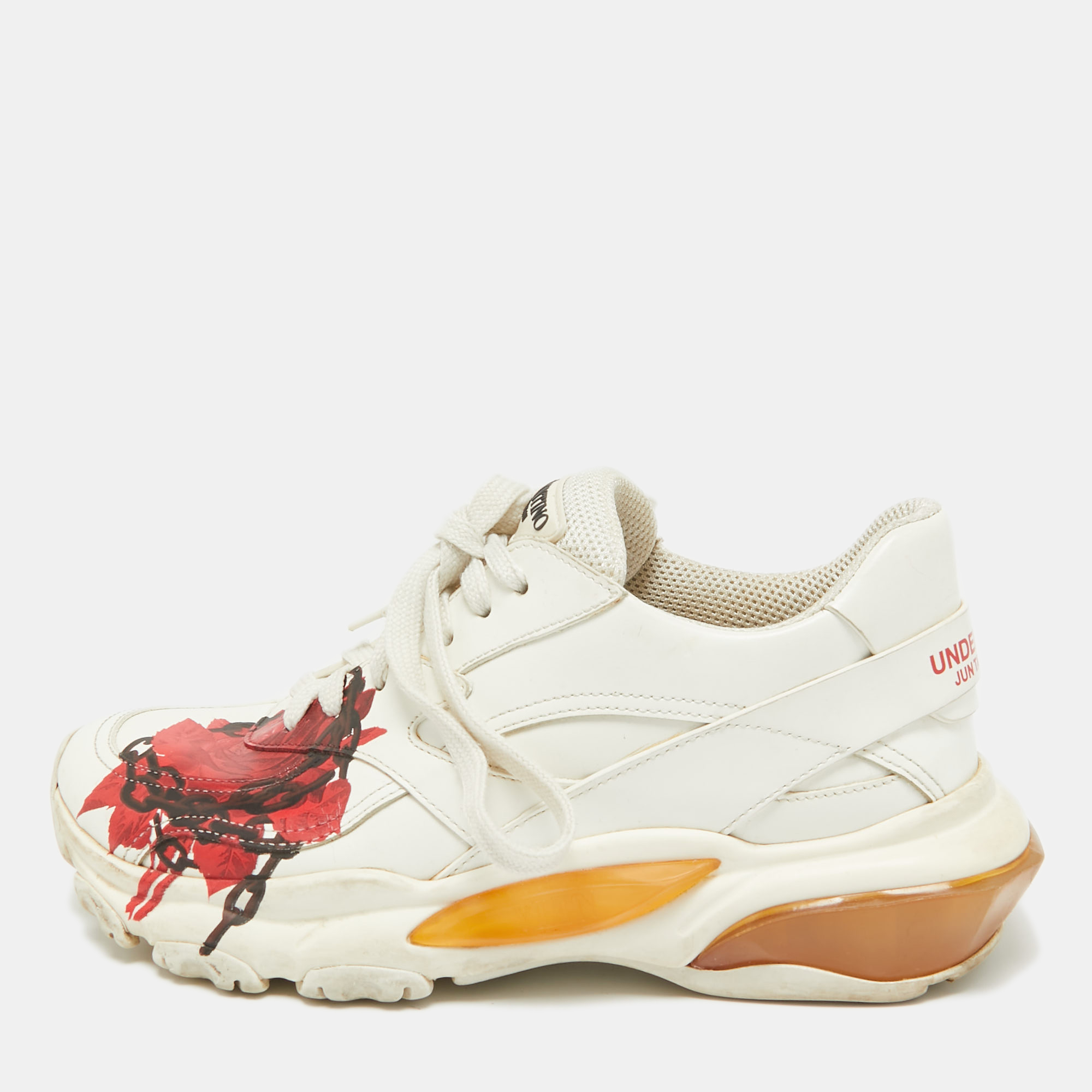 Valentino x Undercover White Leather Chain Rose Print Bounce Sneakers Size 36