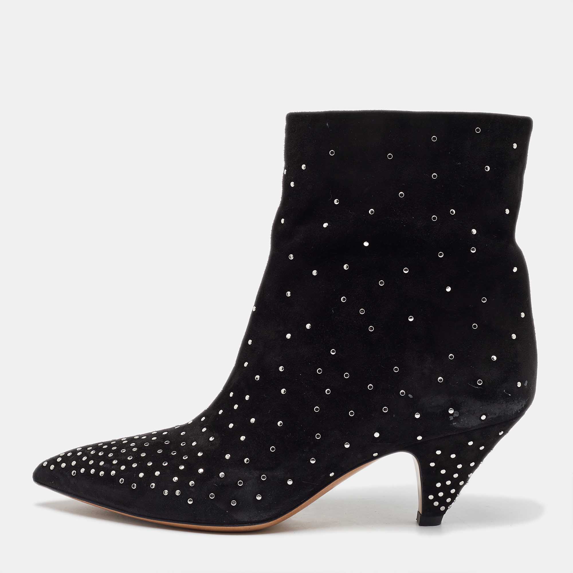 Valentino Black Suede Rockstud Ankle Boots Size 39.5