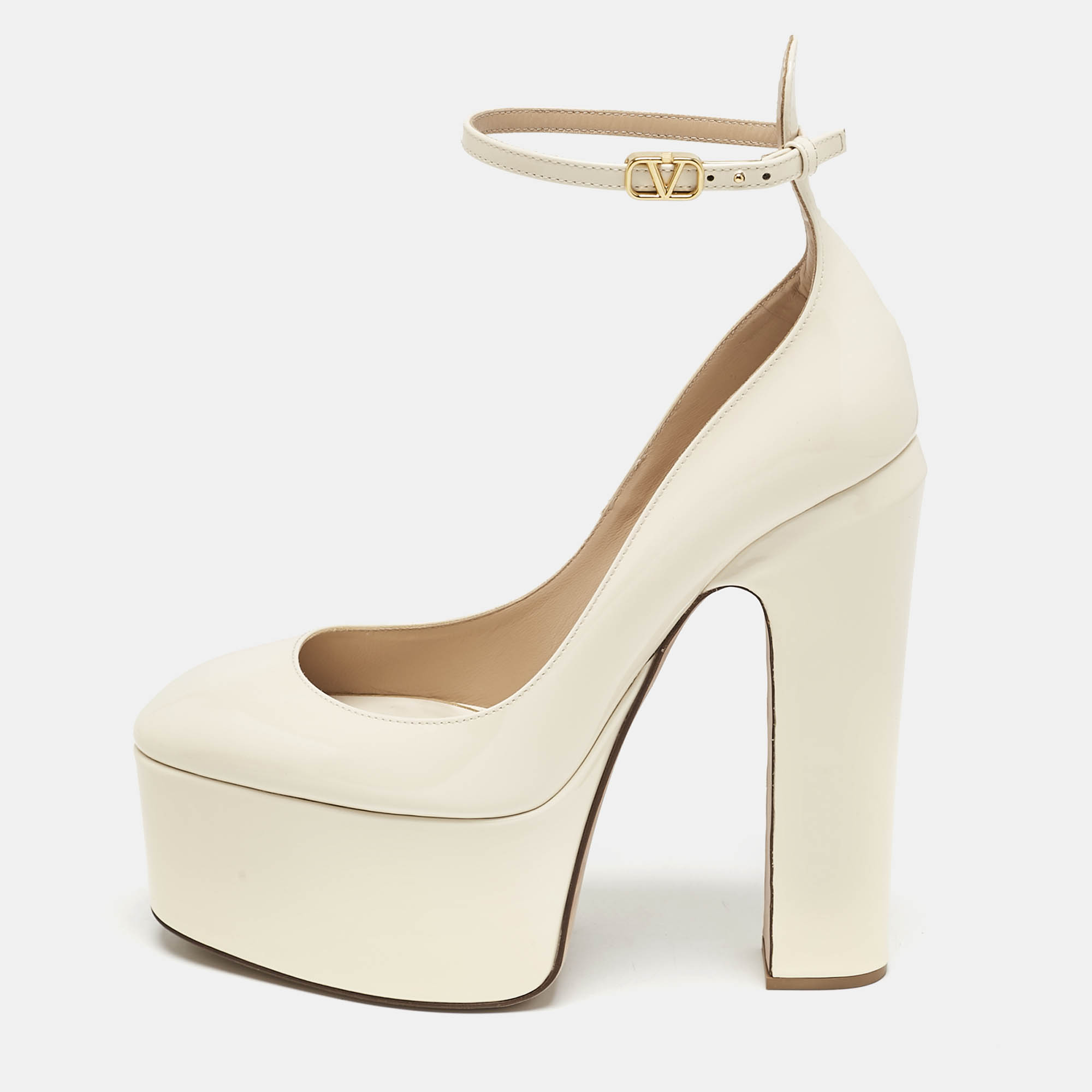 Valentino Cream Patent Leather Tango Platform Pumps Size 40