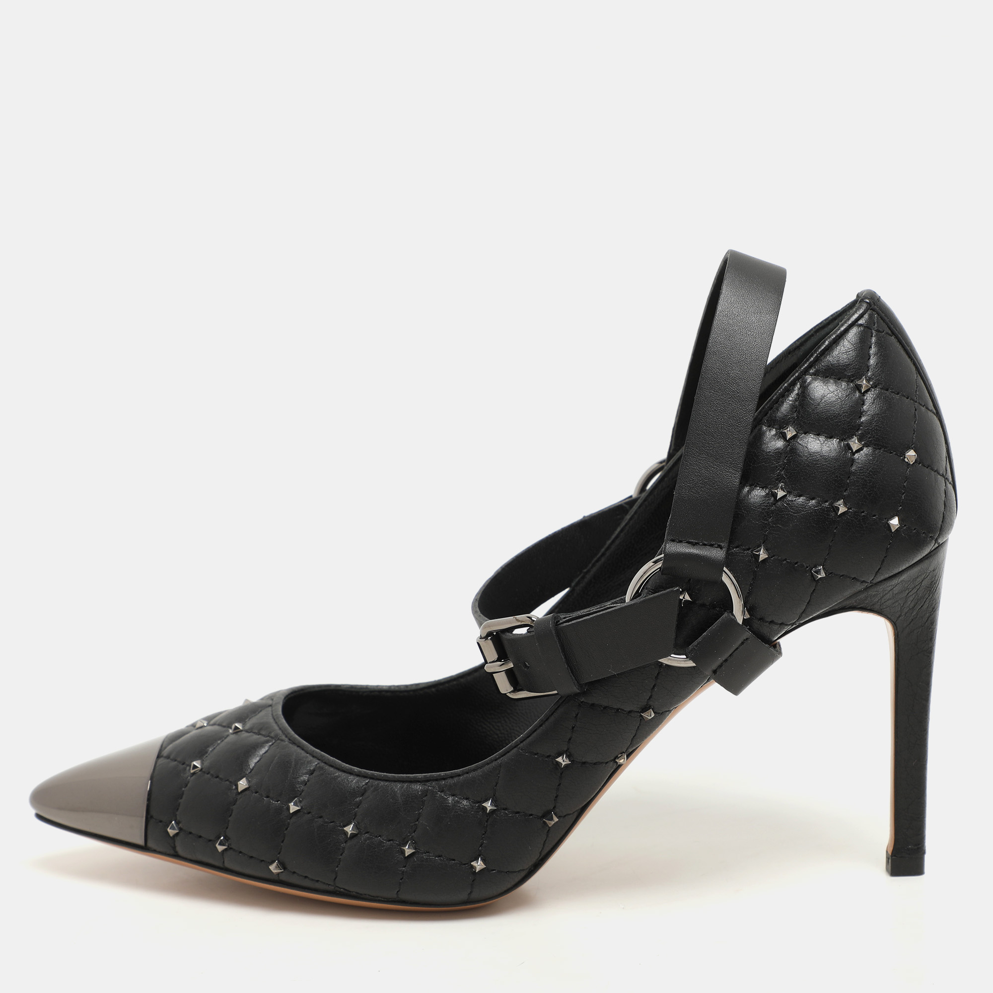 Valentino Black Quilted Leather Rockstud Spike Ankle Strap Cap Toe Pointed Pumps Size 36.5
Valentino Black Quilted Leather Rockstud Spike Ankle Strap Cap Toe Pointed Pumps Size 36.5