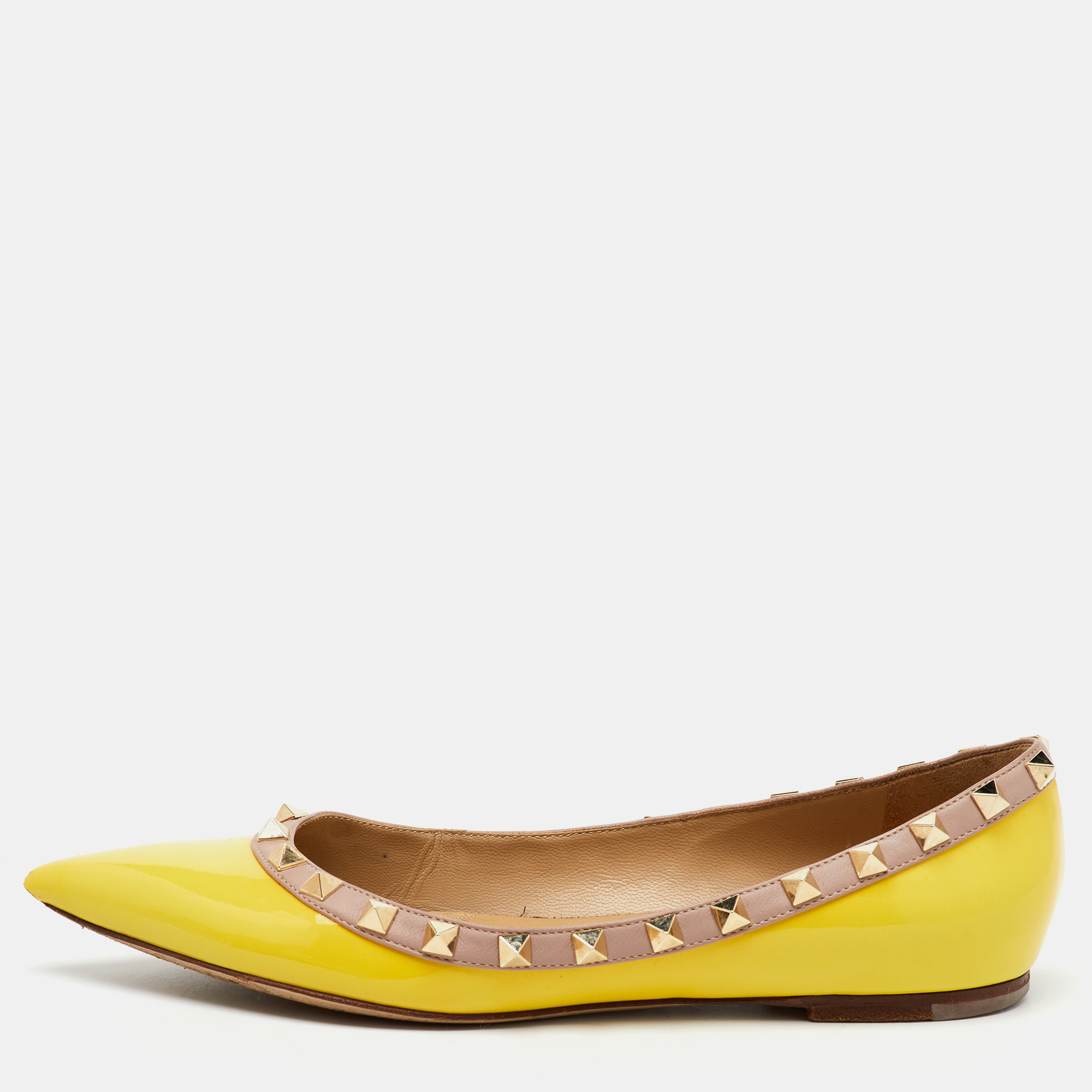 Valentino Yellow/Beige Patent Leather Rockstud Pointed Toe Ballet Flats Size
Valentino Yellow/Beige Patent Leather Rockstud Pointed Toe Ballet Flats Size