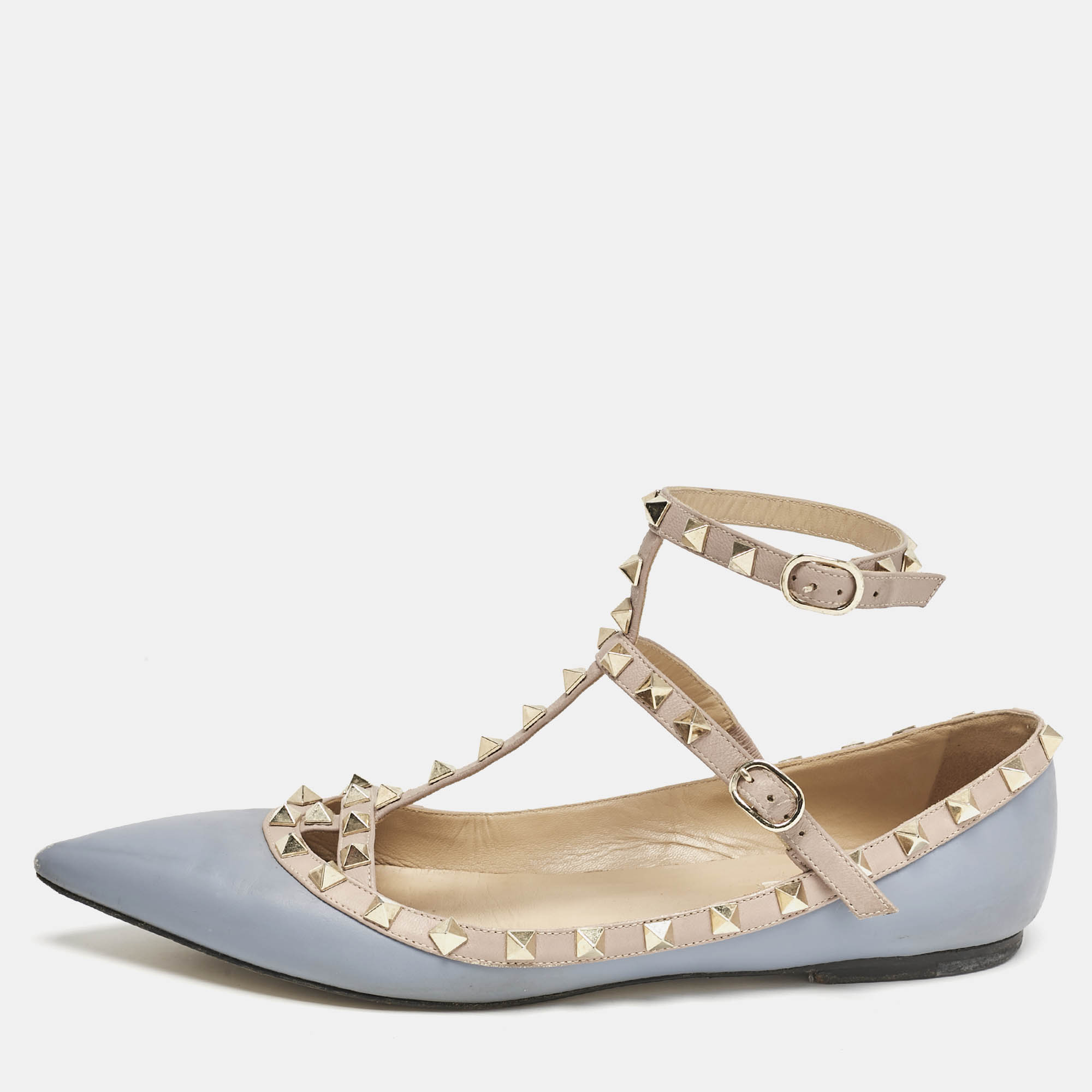 Valentino Pale Blue/Beige Leather Rockstud Caged Pointed Toe Ballet Flats Size
Valentino Pale Blue/Beige Leather Rockstud Caged Pointed Toe Ballet Flats Size