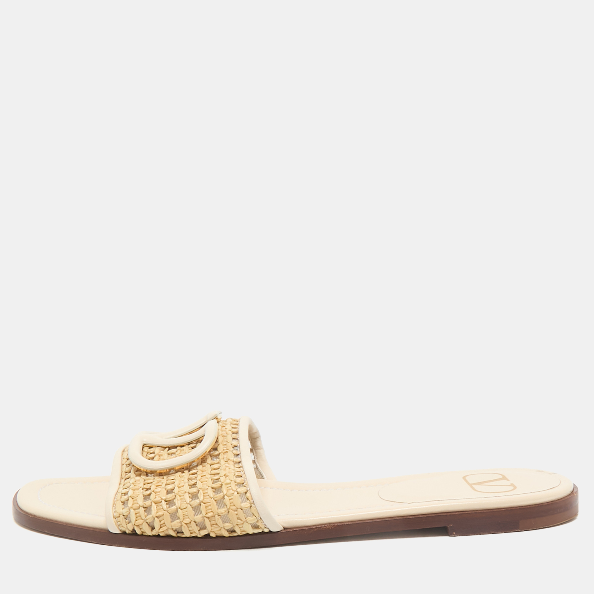 Valentino Cream/Beige Raffia and Leather VLogo Slide Sandals Size
Valentino Cream/Beige Raffia and Leather VLogo Slide Sandals Size