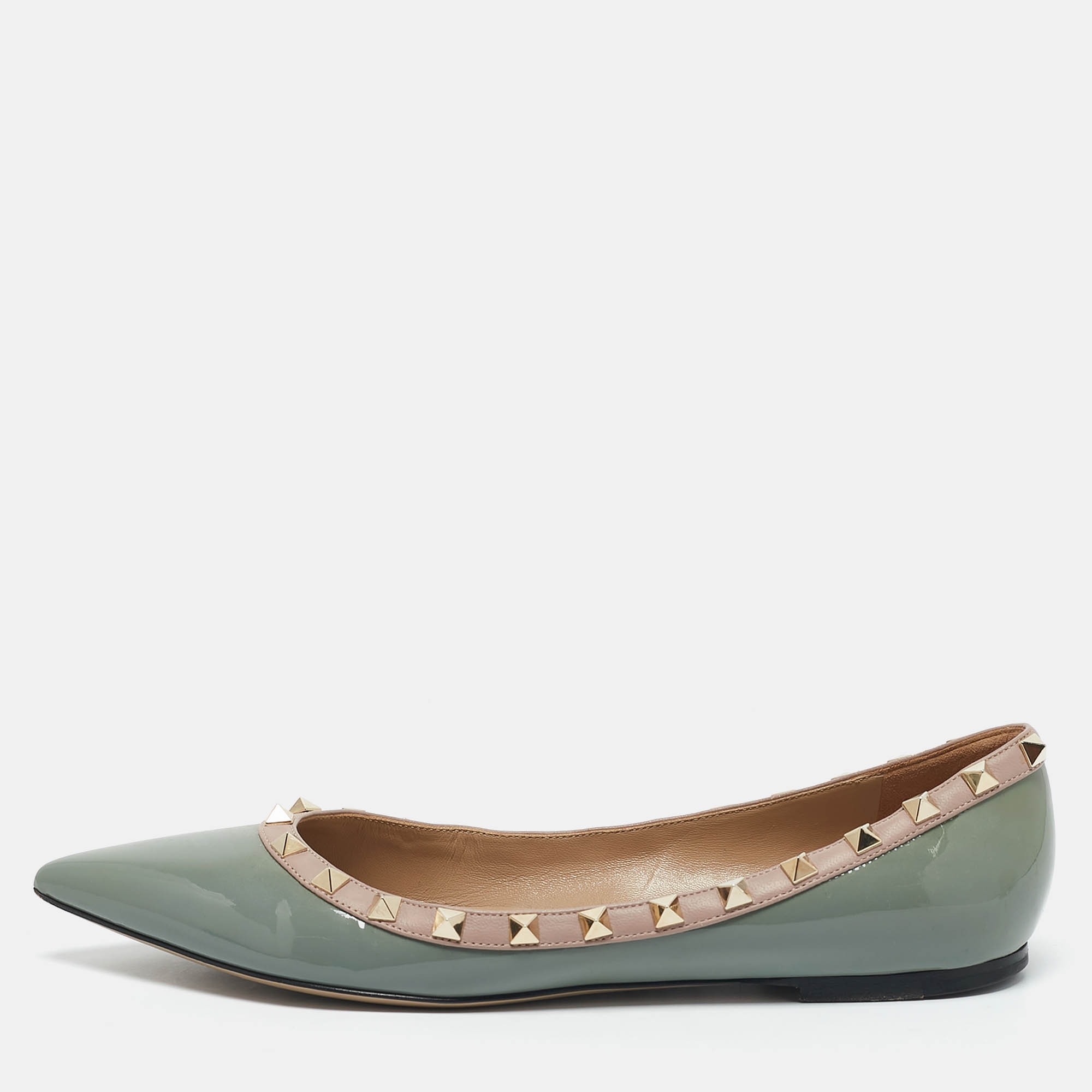 Valentino Slate Blue/Beige Patent Leather Rockstud Pointed Toe Ballet Flats Size
Valentino Slate Blue/Beige Patent Leather Rockstud Pointed Toe Ballet Flats Size