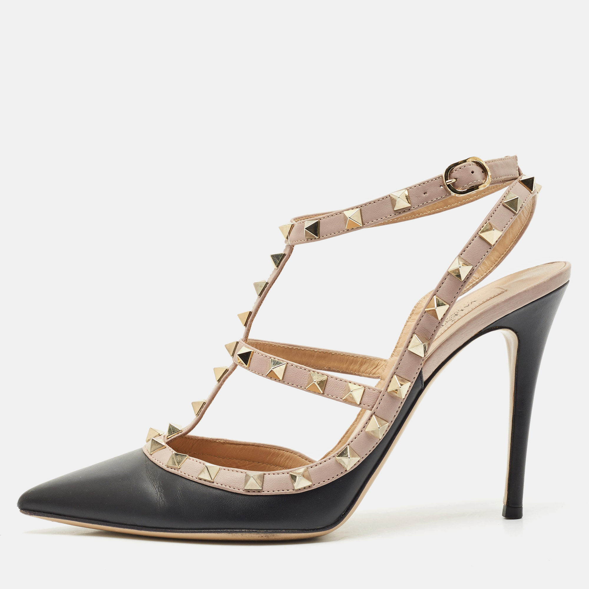 Valentino Black/Beige Leather Rockstud Caged Ankle Strap Pumps Size
Valentino Black/Beige Leather Rockstud Caged Ankle Strap Pumps Size