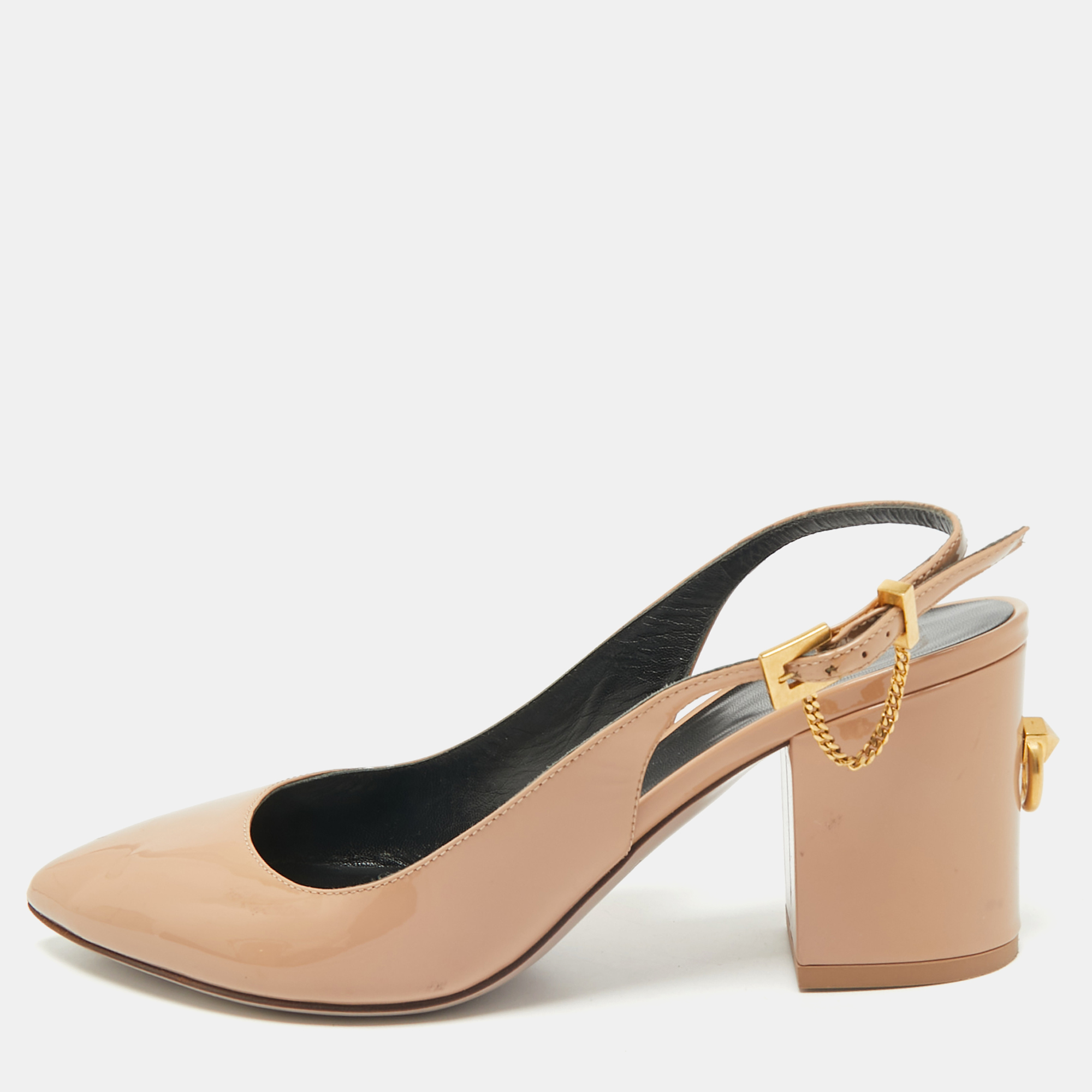 Valentino Beige Patent Leather Pointed Toe Block Heel Slingback Sandals Size
Valentino Beige Patent Leather Pointed Toe Block Heel Slingback Sandals Size