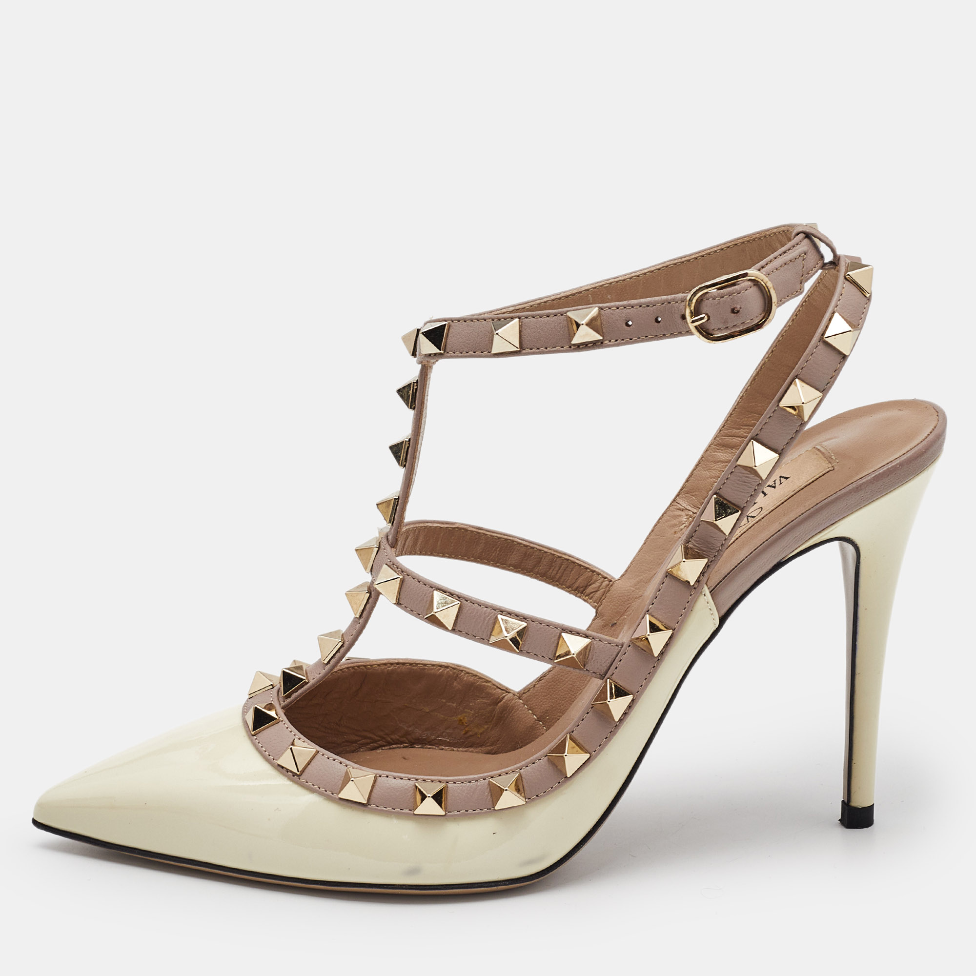 Valentino Off White/Beige Patent and Leather Rockstud Caged Pumps Size, Cream
Valentino Off White/Beige Patent and Leather Rockstud Caged Pumps Size, Cream