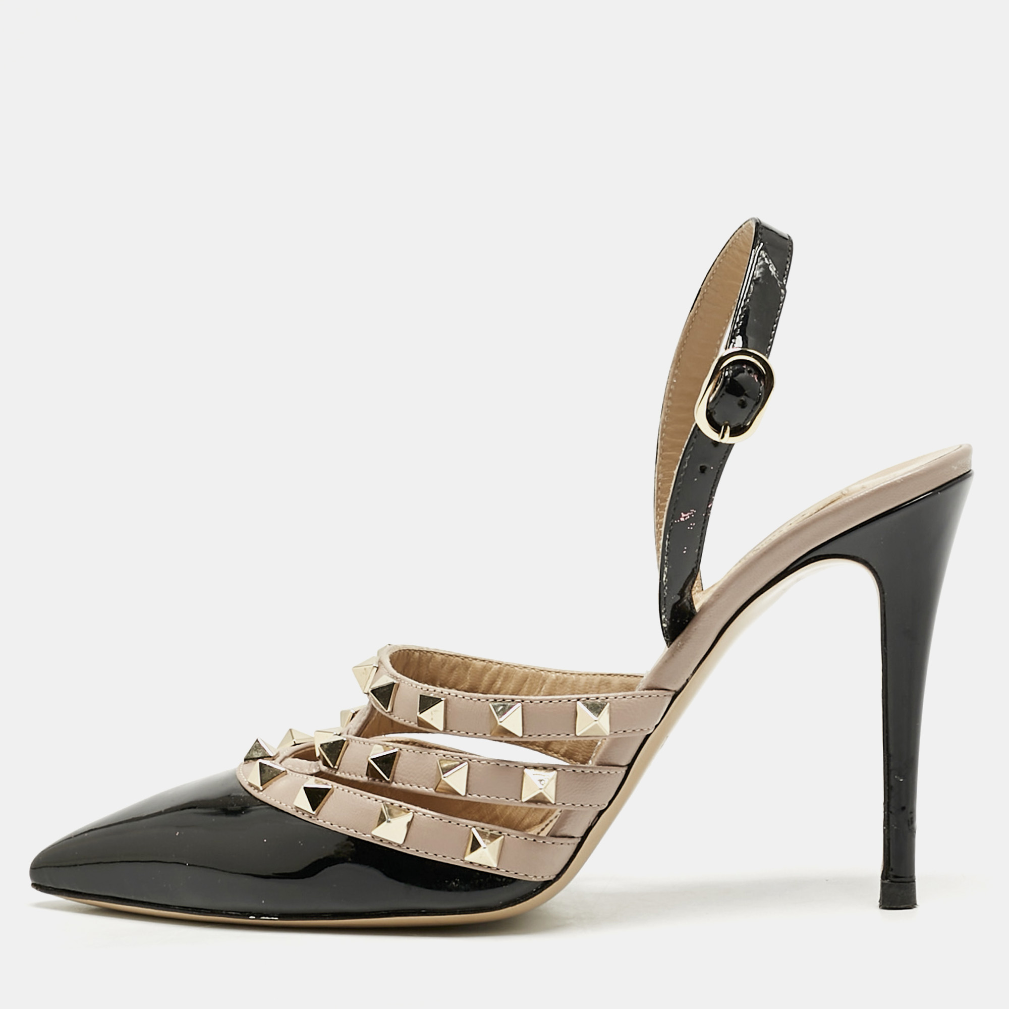 Valentino Black/Dusty Pink Leather Rockstud Caged Slingback Pumps Size 38,5
Valentino Black/Dusty Pink Leather Rockstud Caged Slingback Pumps Size 38,5