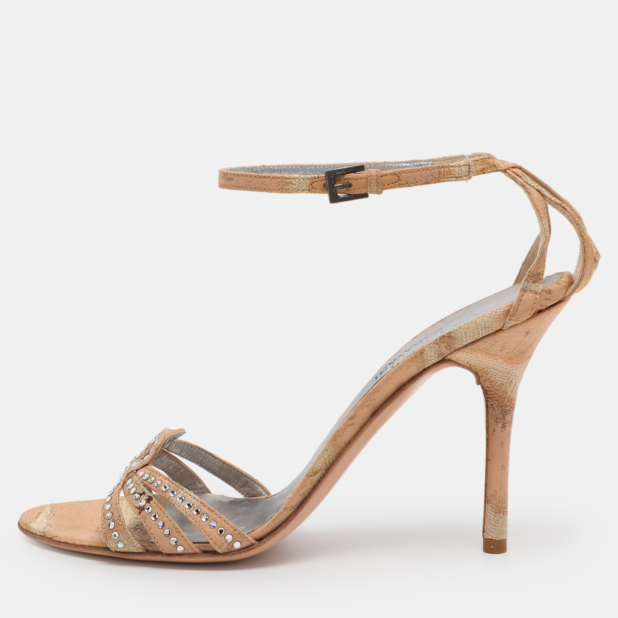 Valentino Beige Fabric Crystal Embellished Ankle Strap Sandals Size 38
Valentino Beige Fabric Crystal Embellished Ankle Strap Sandals Size 38