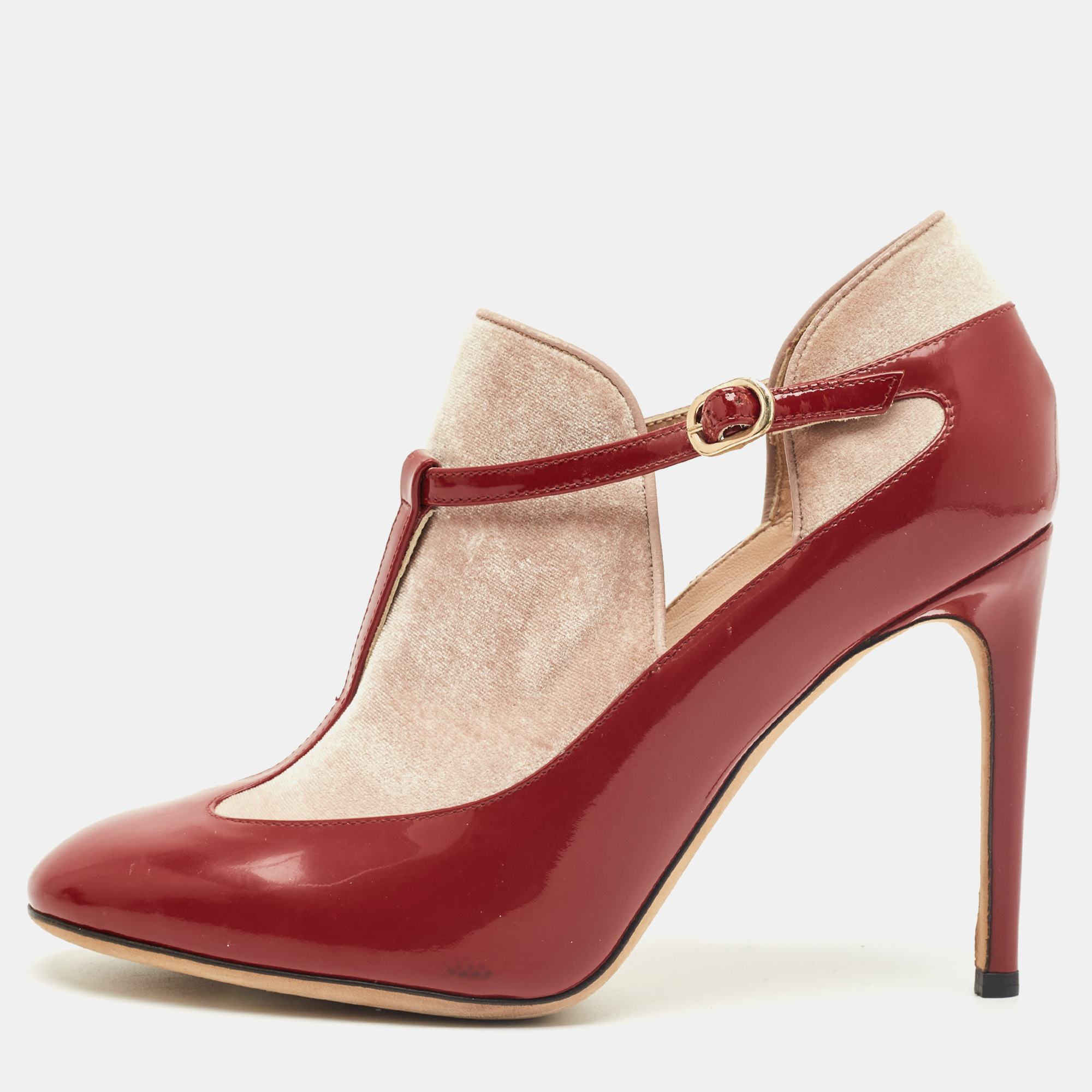 Valentino Red/Beige Patent Leather and Velvet T-Strap Pumps Size
Valentino Red/Beige Patent Leather and Velvet T-Strap Pumps Size