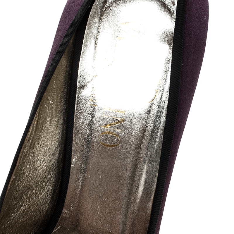 Valentino Purple/Black Two Tone Satin Rosette Peep Toe Platform Pumps Size 40