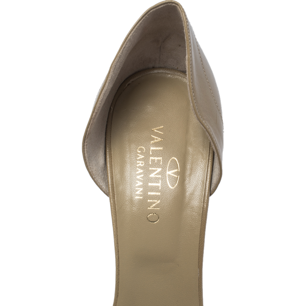 Valentino Beige Leather And Black Patent Bow Embellished D'orsay Open Toe Pumps Size 40