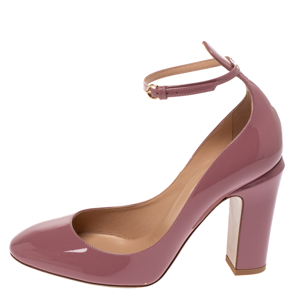 

Valentino Purple Patent Leather Tango Block Heel Ankle Strap Pumps Size