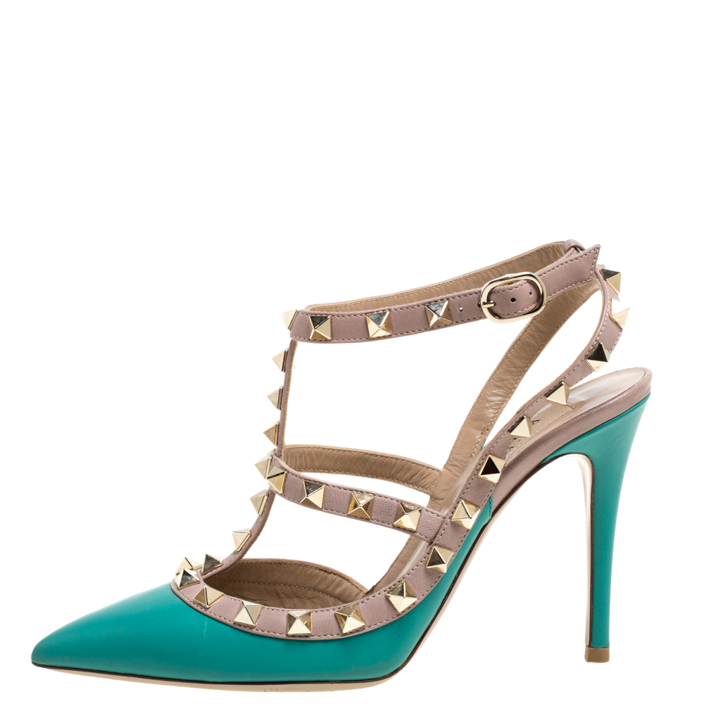 Valentino Aqua Blue/Beige Leather Studded Ankle Strap Pointed Toe Sandals Size
Valentino Aqua Blue/Beige Leather Studded Ankle Strap Pointed Toe Sandals Size