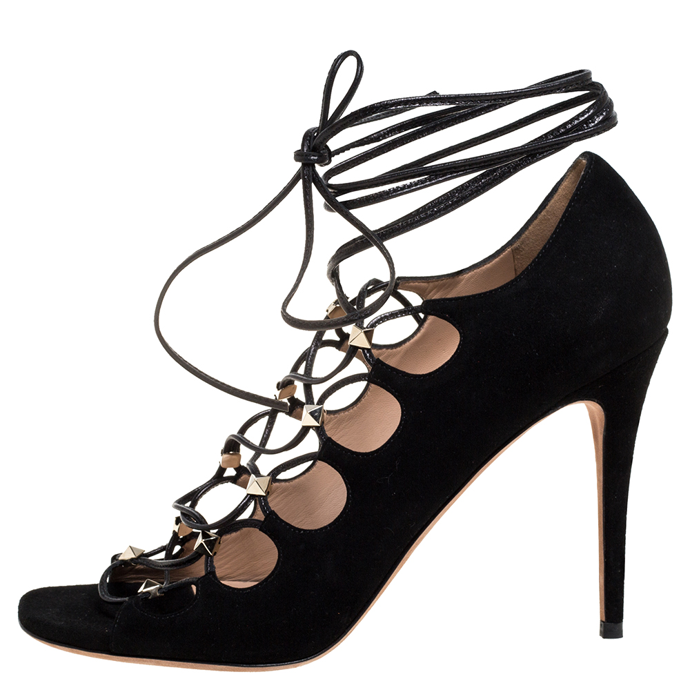 Valentino Black Suede Rockstud Open Toe Lace Up Ankle Wrap Sandals Size
Valentino Black Suede Rockstud Open Toe Lace Up Ankle Wrap Sandals Size