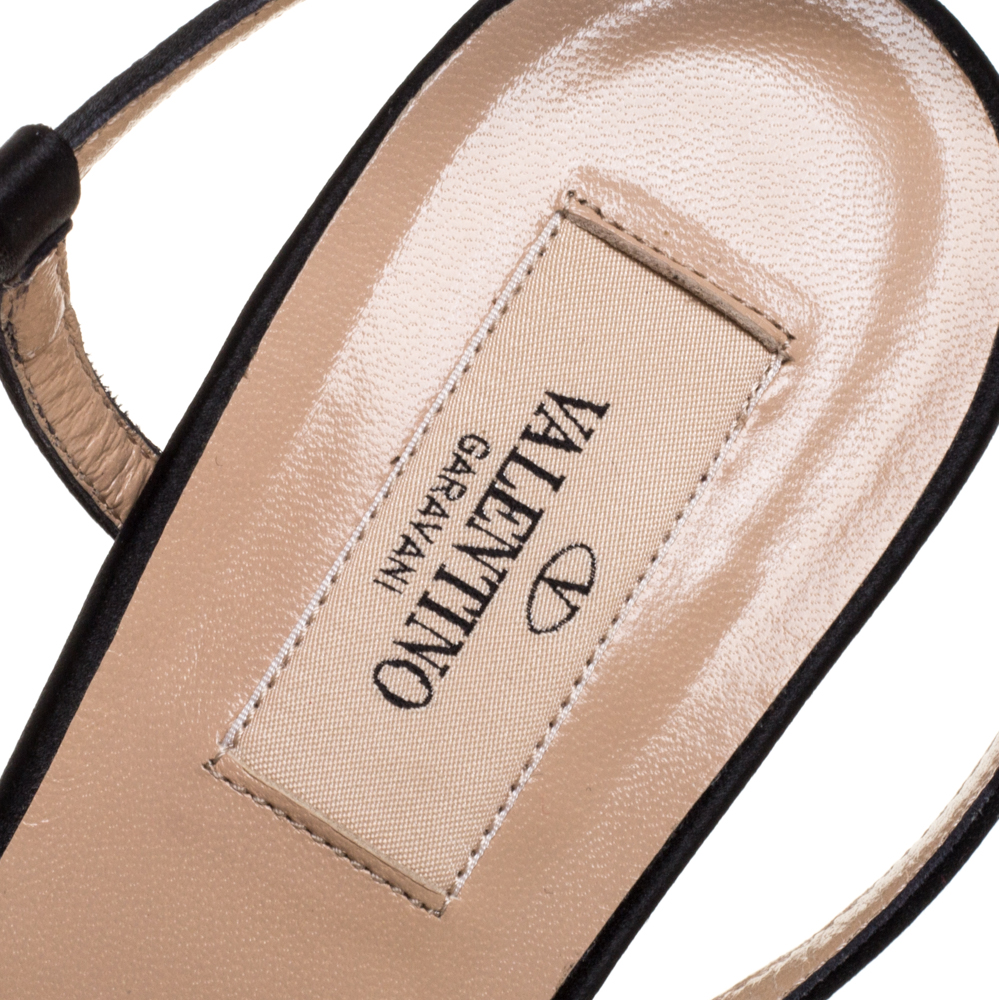 Valentino Black Satin And PVC Bow Open Toe Slingback Sandals Size 39.5