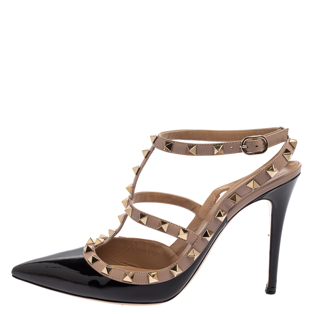 Valentino Black/Beige Patent Leather Rockstud Pointed Toe Ankle Strap Sandals Size
Valentino Black/Beige Patent Leather Rockstud Pointed Toe Ankle Strap Sandals Size