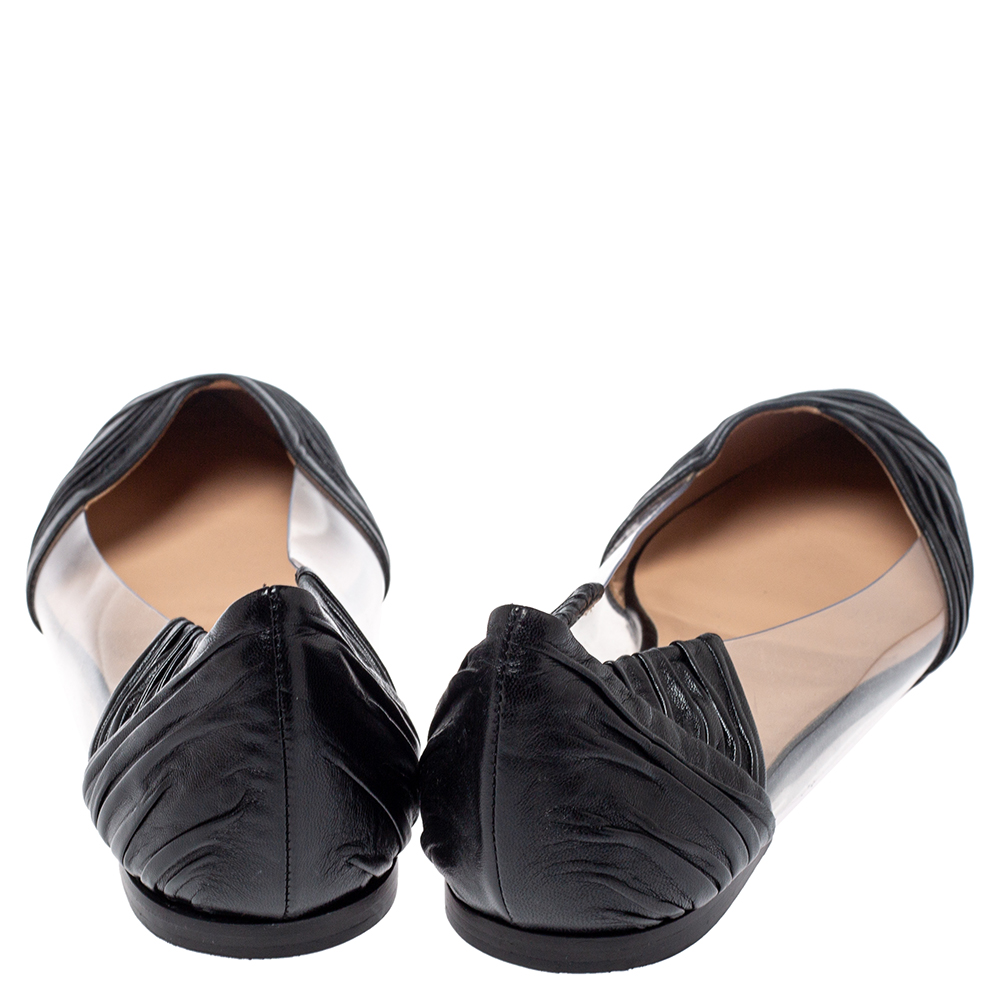 Valentino Black Leather And PVC B Drape Pointed Toe Ballet Flats Size 40.5