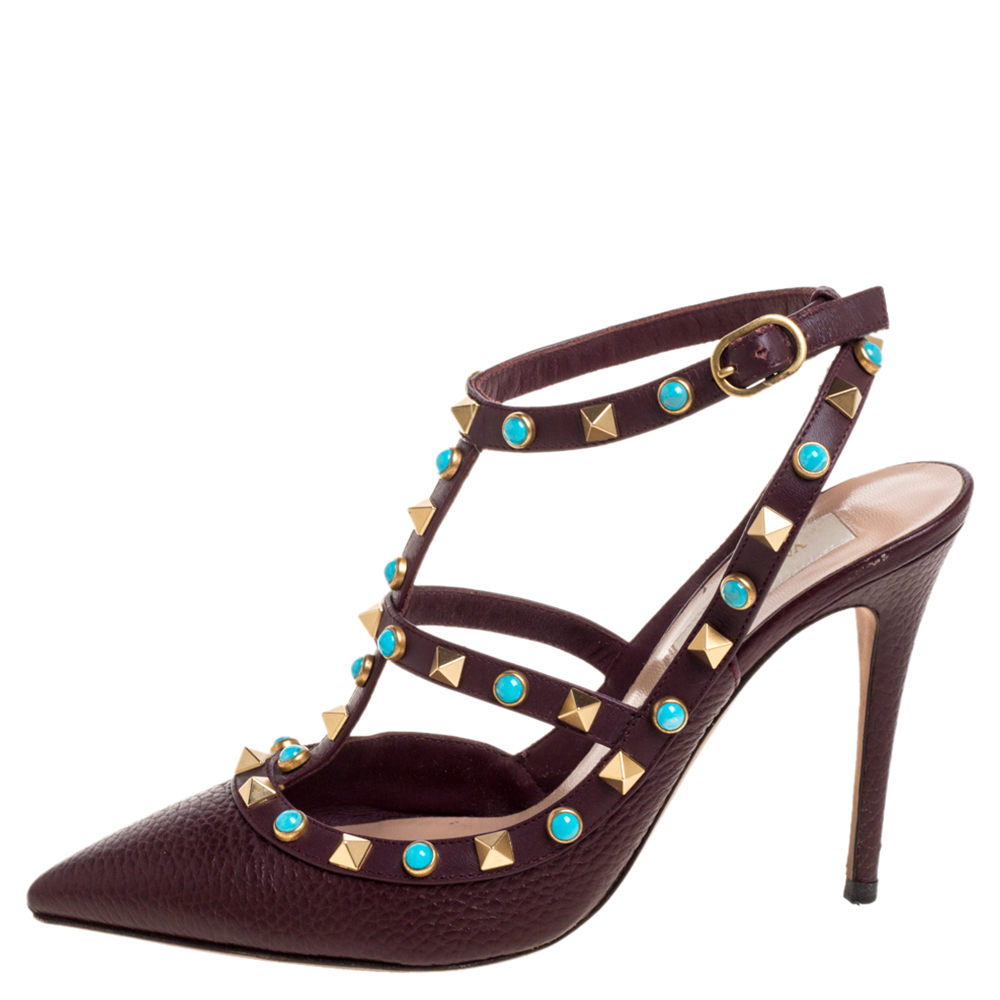 Valentino Brown Leather Rolling Rockstud Pointed Toe Ankle Strap Sandals Size 
Valentino Brown Leather Rolling Rockstud Pointed Toe Ankle Strap Sandals Size