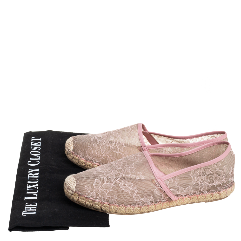 Valentino Beige/Pink Leather And Lace Espadrilles Flats Size 40
