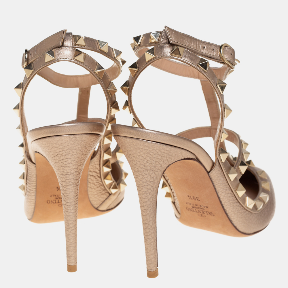 Valentino Gold Leather Rockstud  Ankle Strap Sandals Size 39.5
