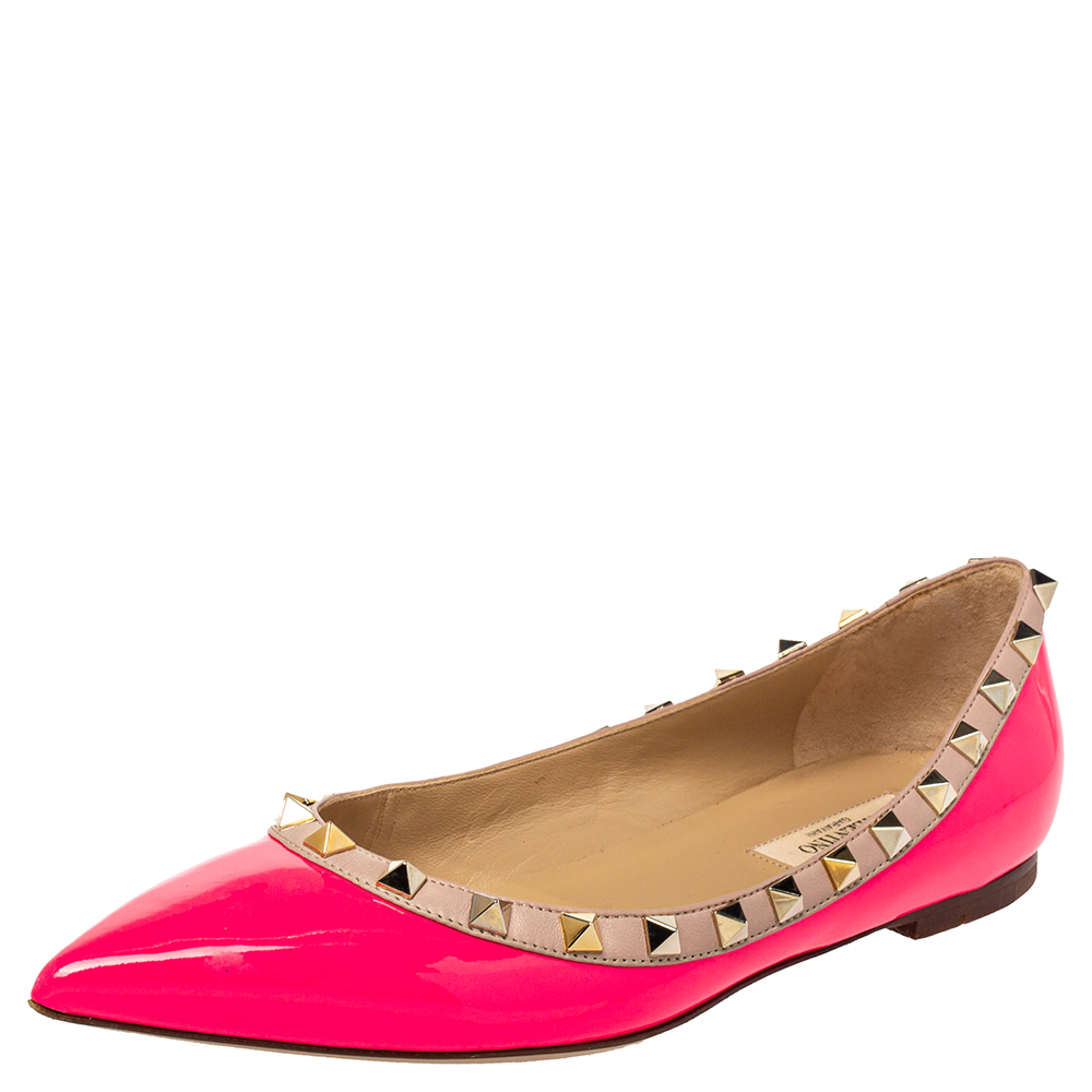 Valentino Pink Patent Leather Rockstud Ballet Flats Size 38