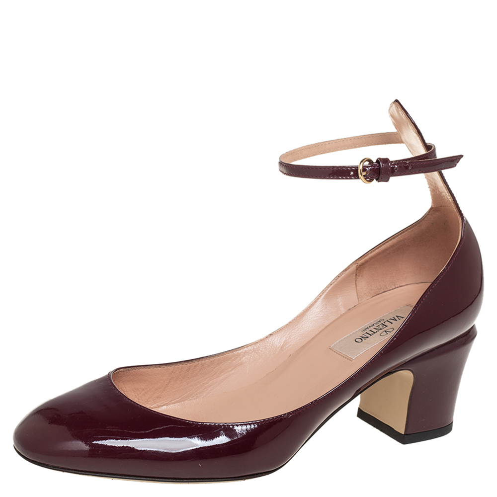 Valentino Brown Patent Leather Ankle Strap Pumps Size 37.5