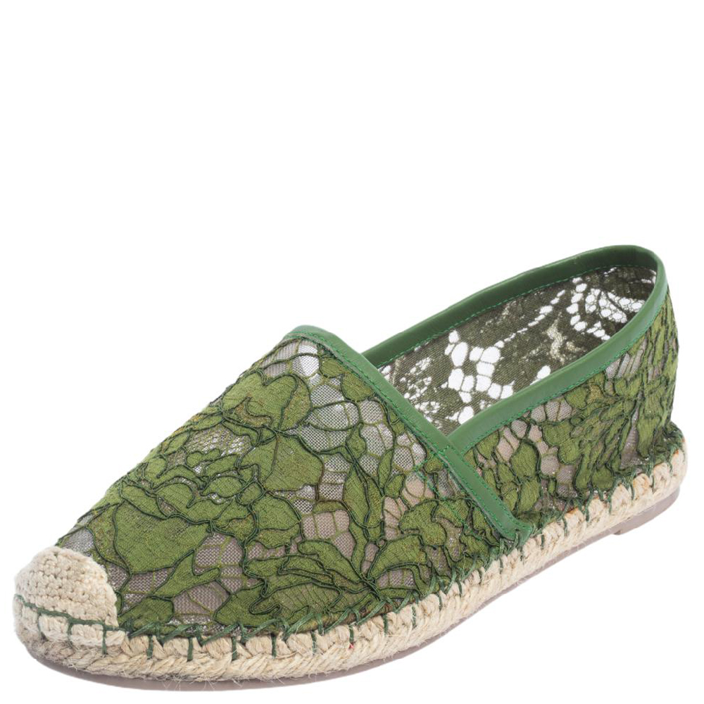 Valentino Green Lace Espadrille Flats Size 36