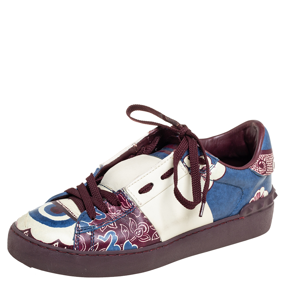 Valentino Multicolor Floral Printed Leather Low Top Sneakers Size 36.5