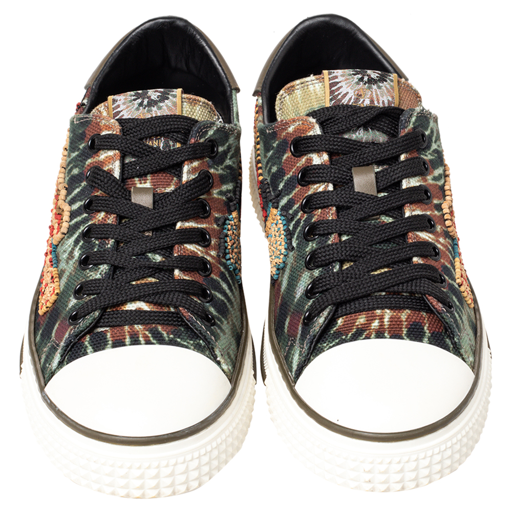 Valentino Multicolor Canvas And Rubber Cap Toe Embellished Low Top Sneakers Size 38