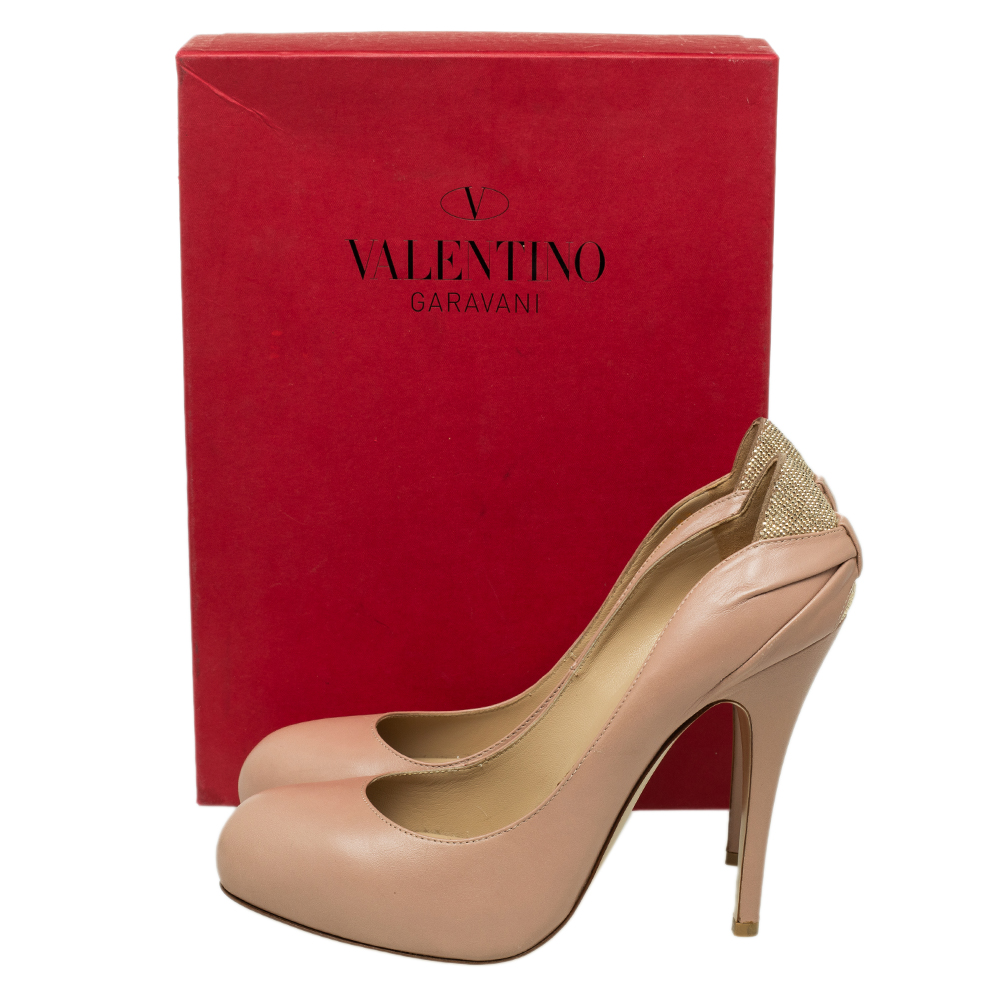 Valentino Beige Leather Embellished Platform Pumps Size 39.5