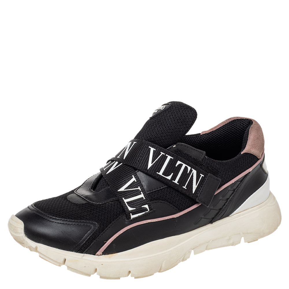 Valentino Black Mesh And Leather VLTN Heroes Velcro Strap Sneakers Size 39